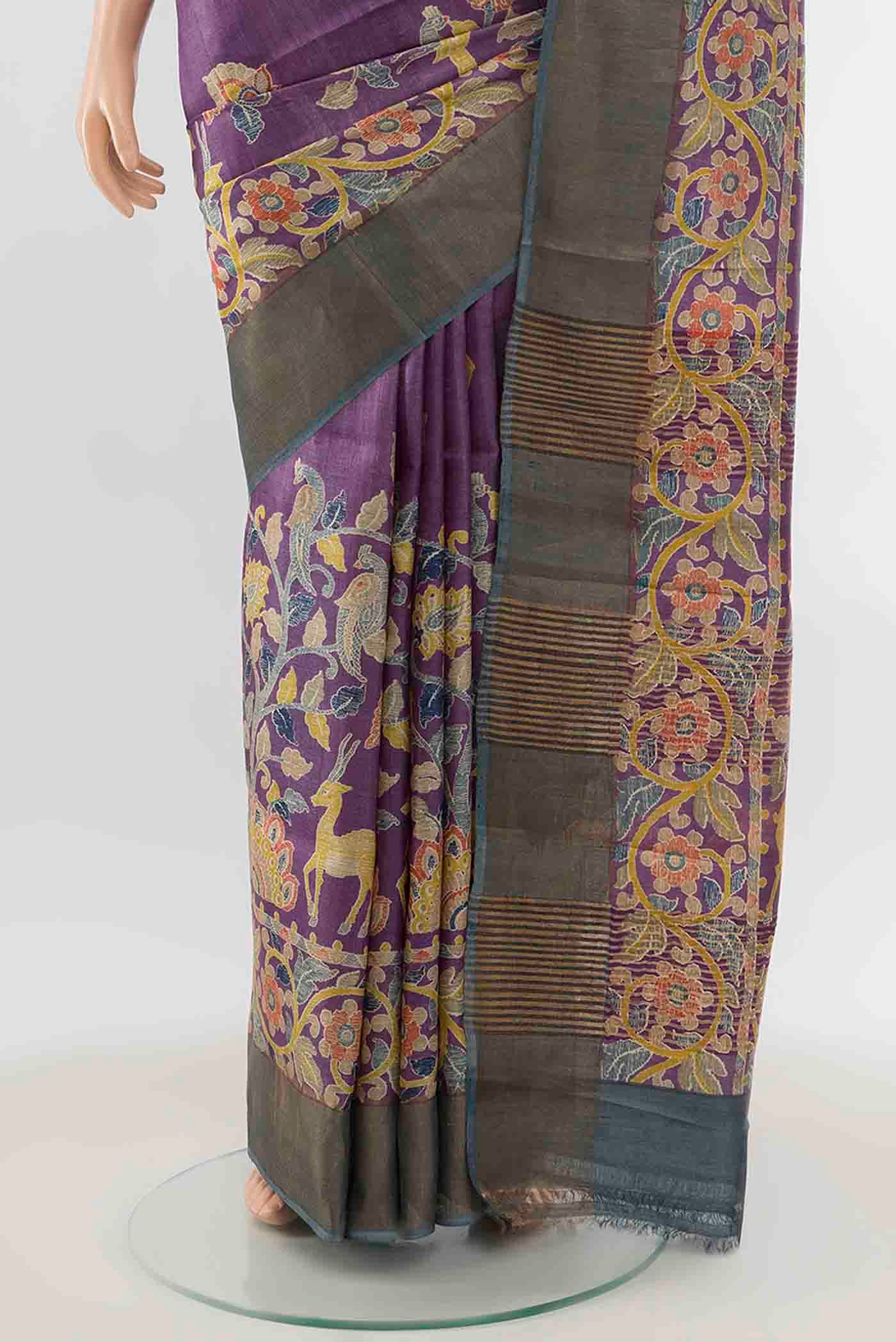Violet Tussar Silk Saree - Image 3