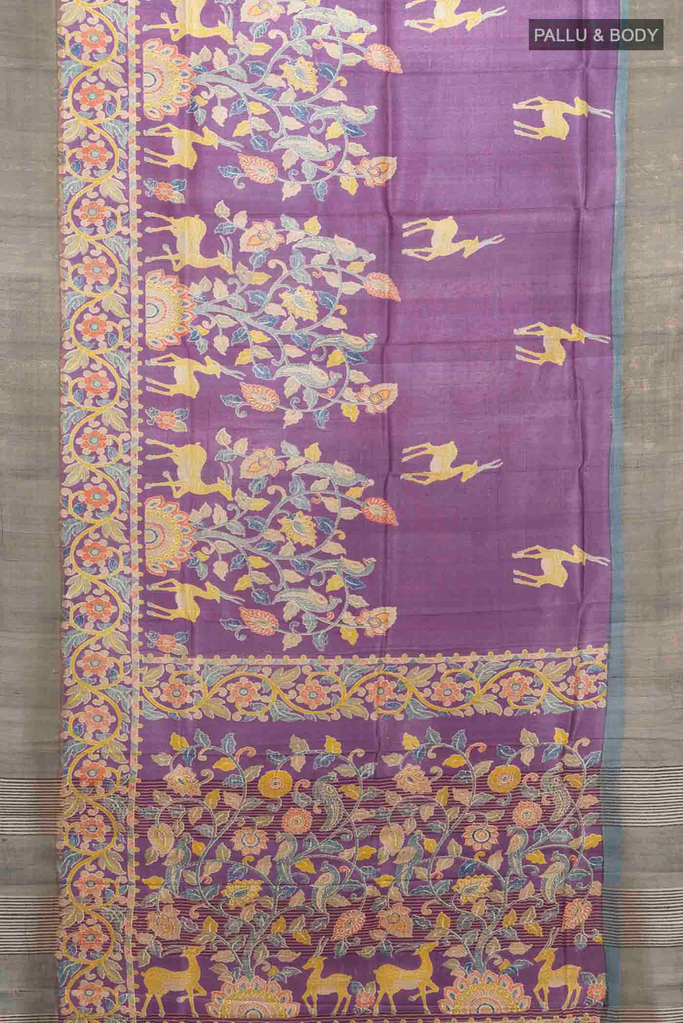 Violet Tussar Silk Saree - Image 5