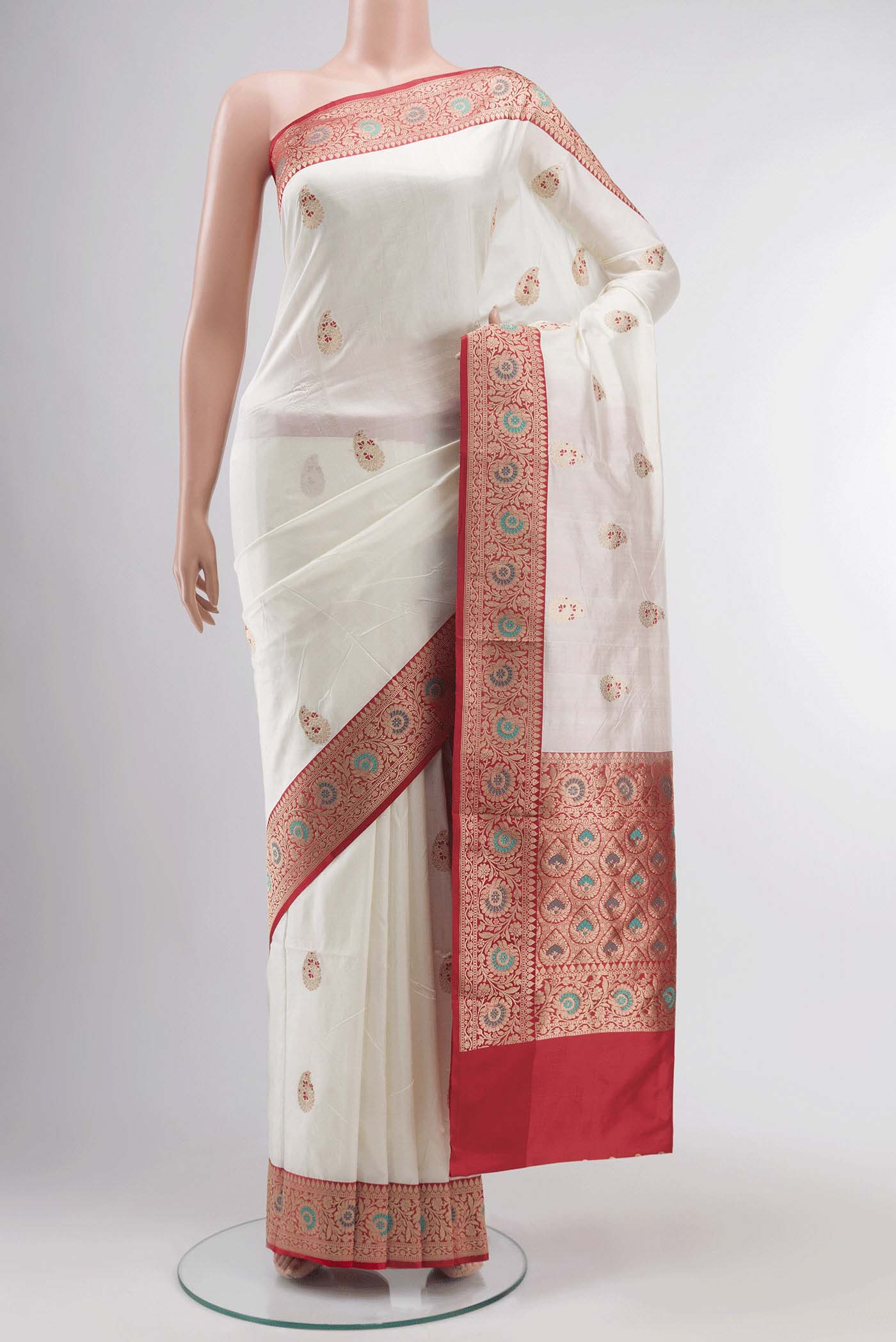 White Banarasi Katan Silk Saree