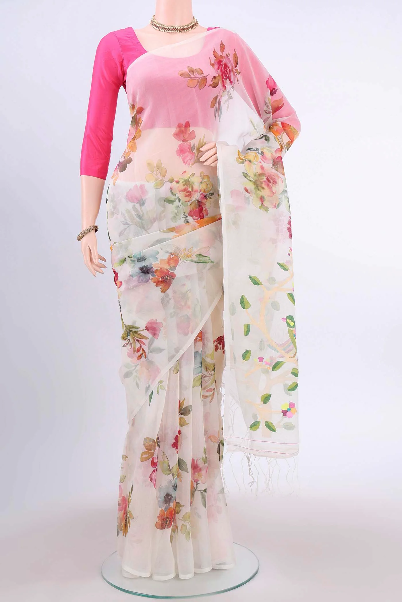White Organza Silk Saree