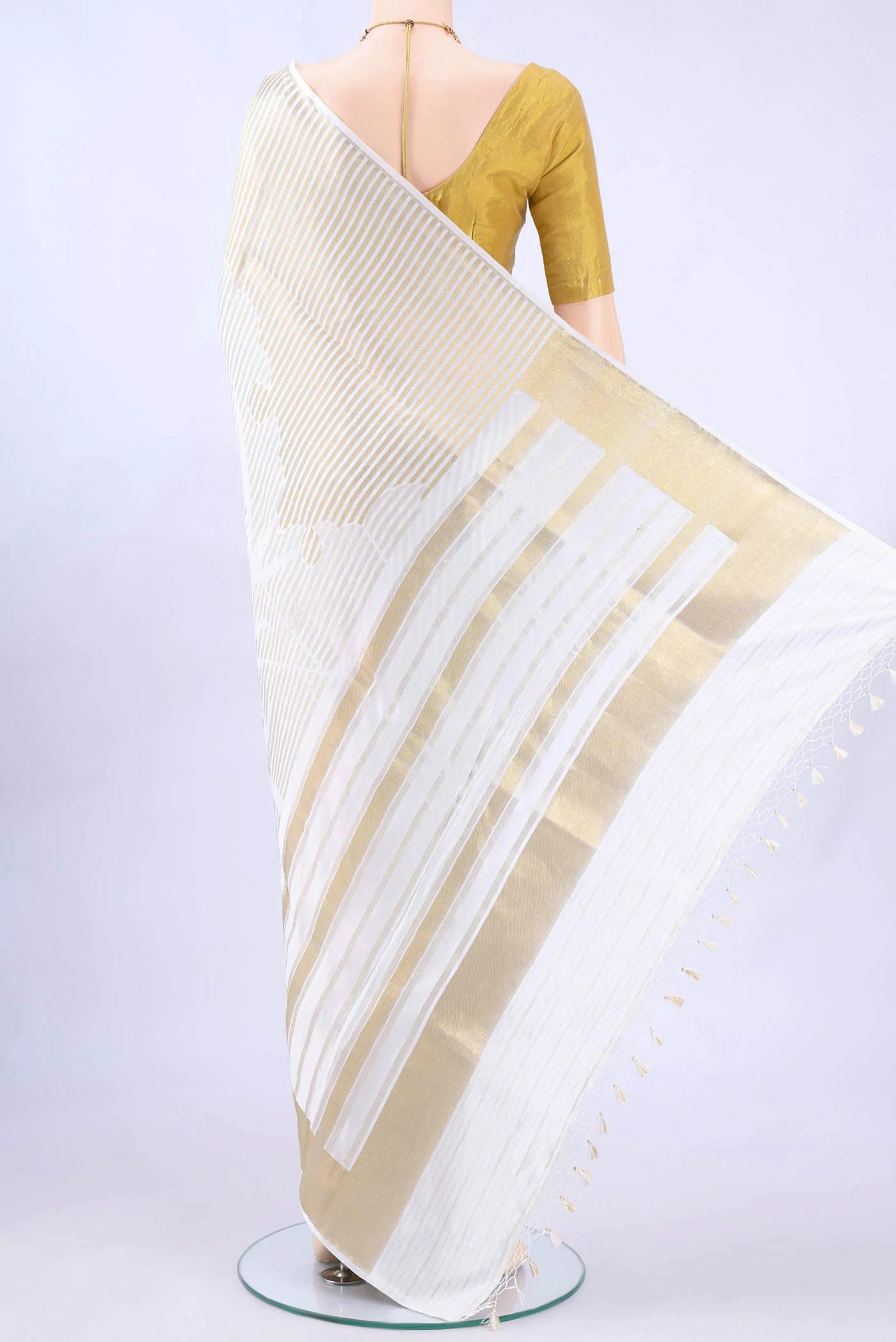 White Banarasi Silk Saree - Image 3