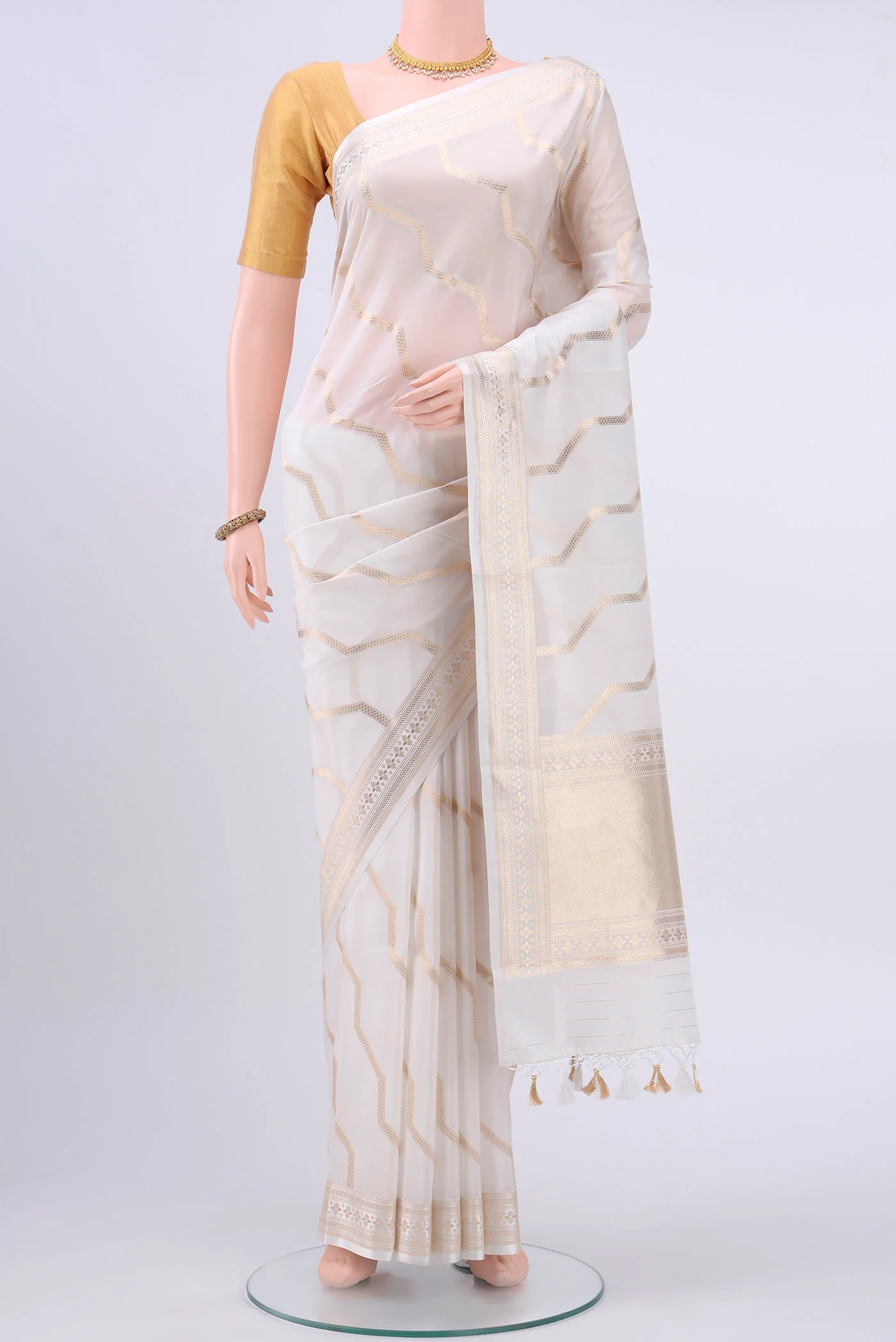 White Dual Tone Banarasi Silk Saree