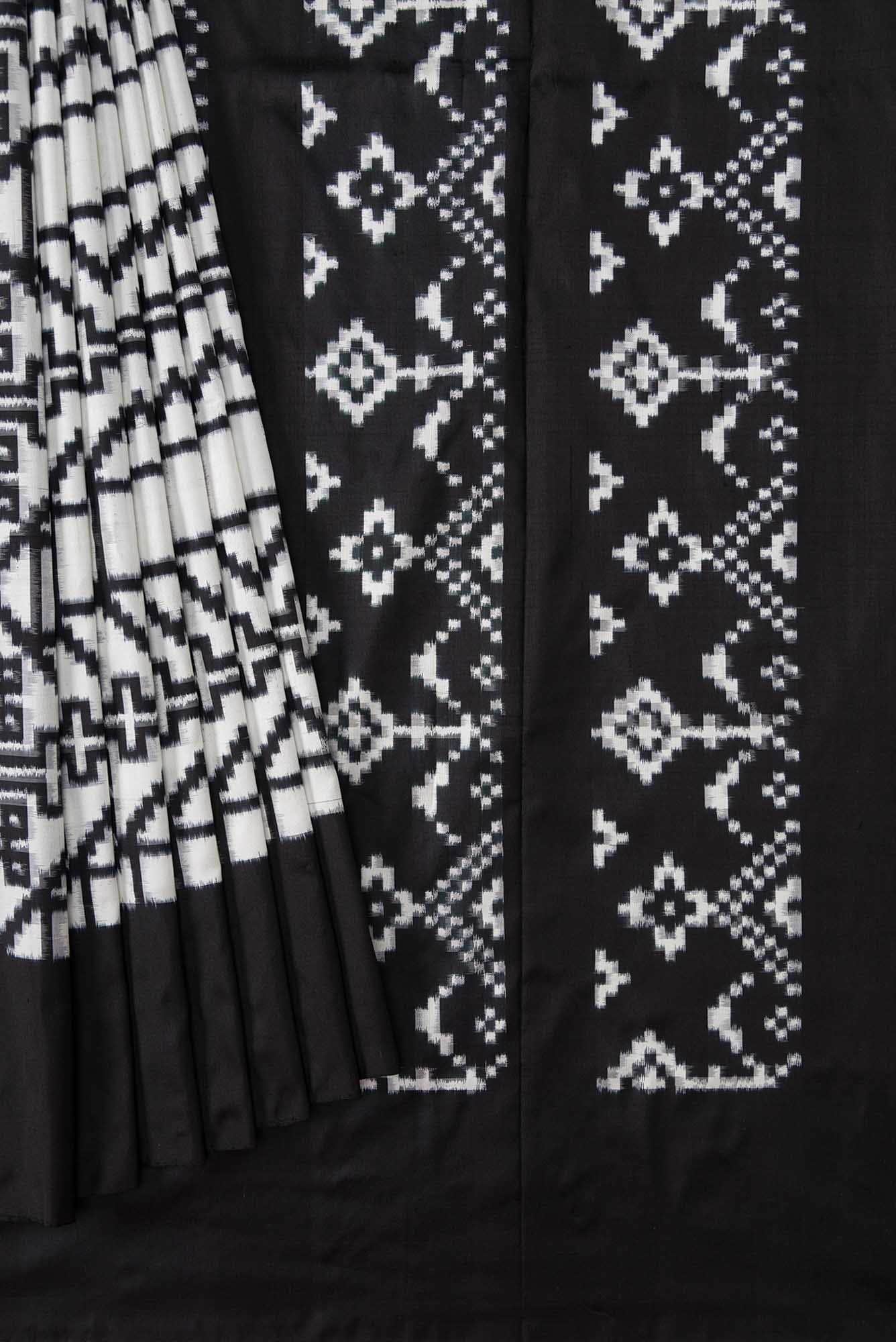 White Dual Tone Double Ikat Saree - Image 2