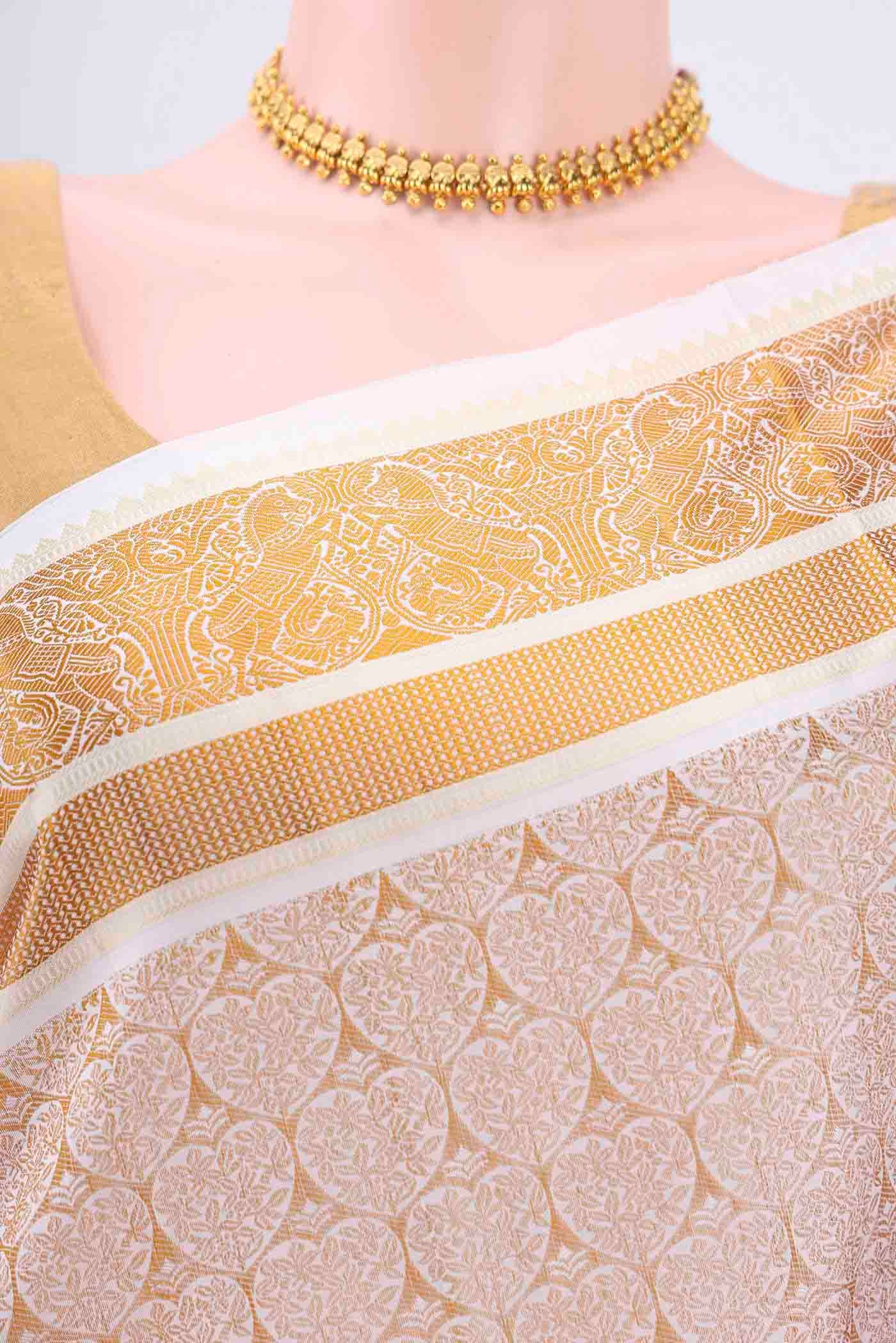 White Dual Tone Kanjivaram Silk Saree - Image 2