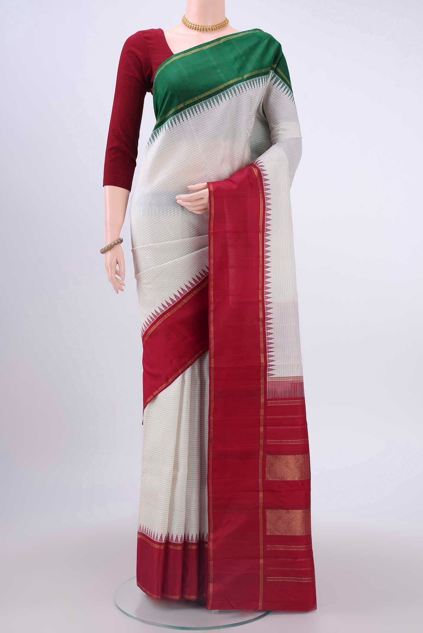 White Dual Tone Kanchipuram Silk Saree