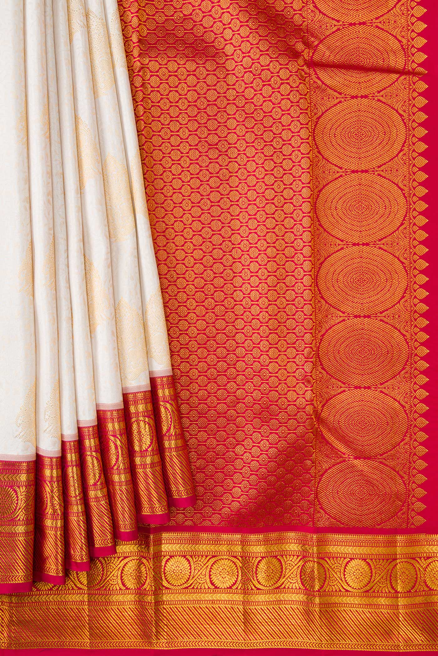 White Kanjivaram Silk Saree - Image 4