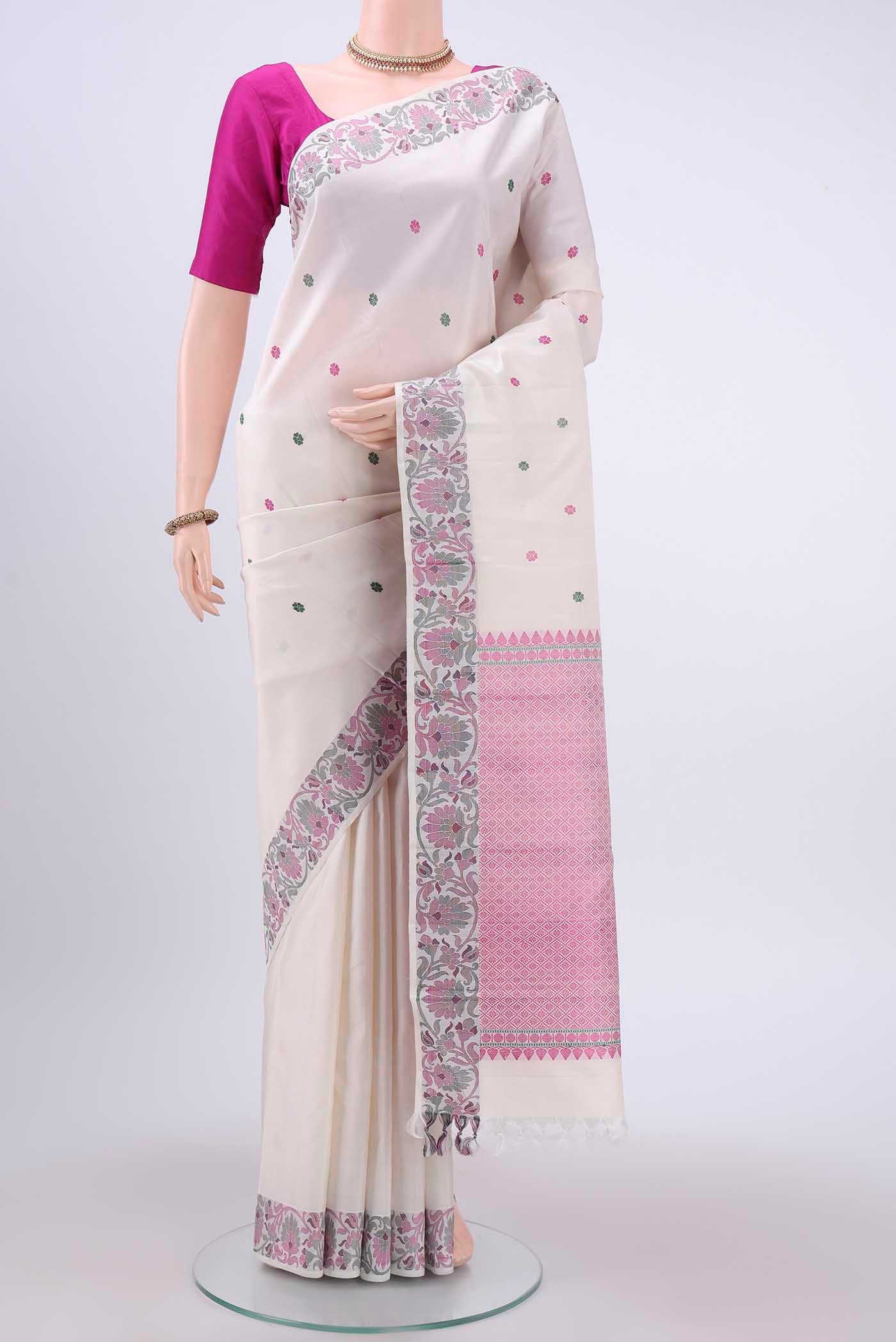 White Kanchipuram Silk Saree