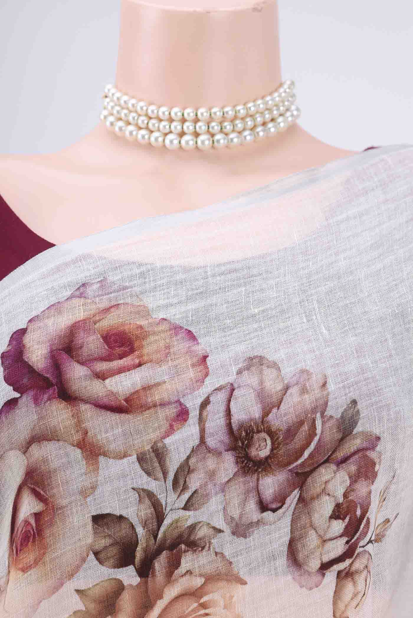 White Linen Saree - Image 2