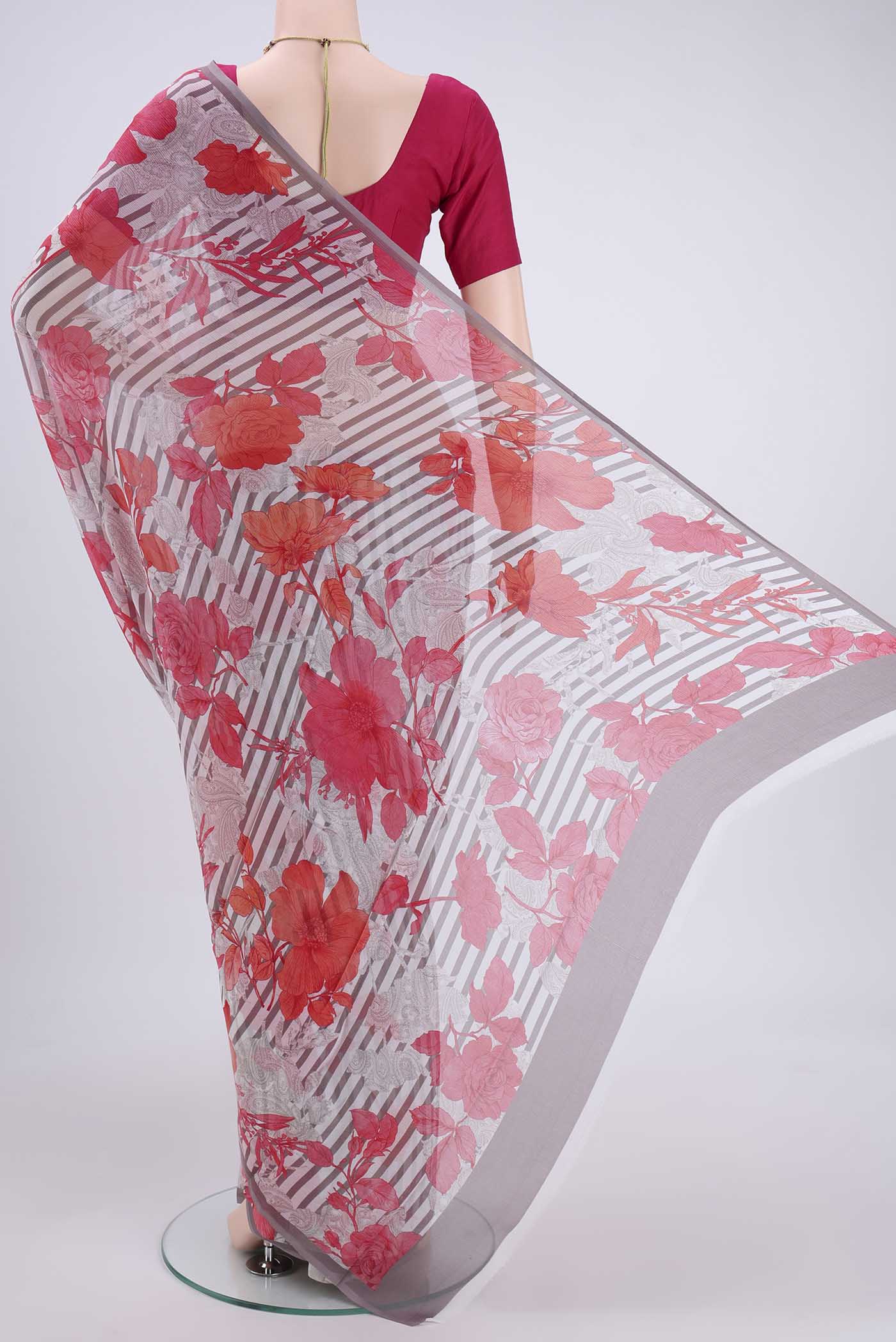White Mysore Chiffon Saree - Image 3