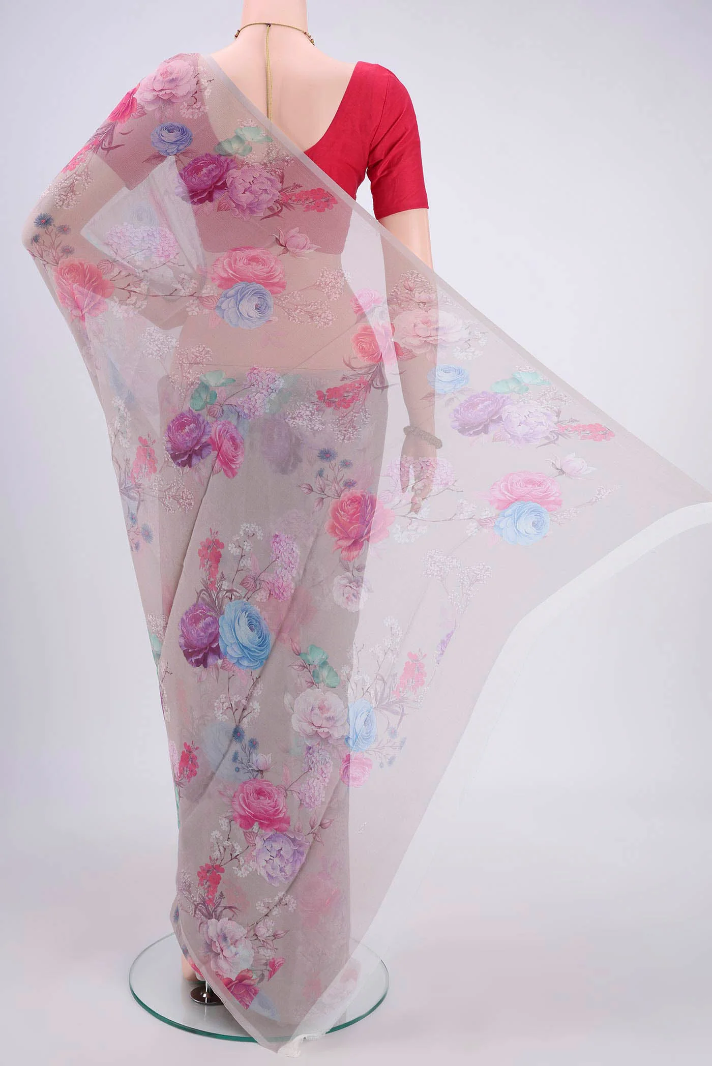 Grey Mysore Chiffon Saree - Image 3