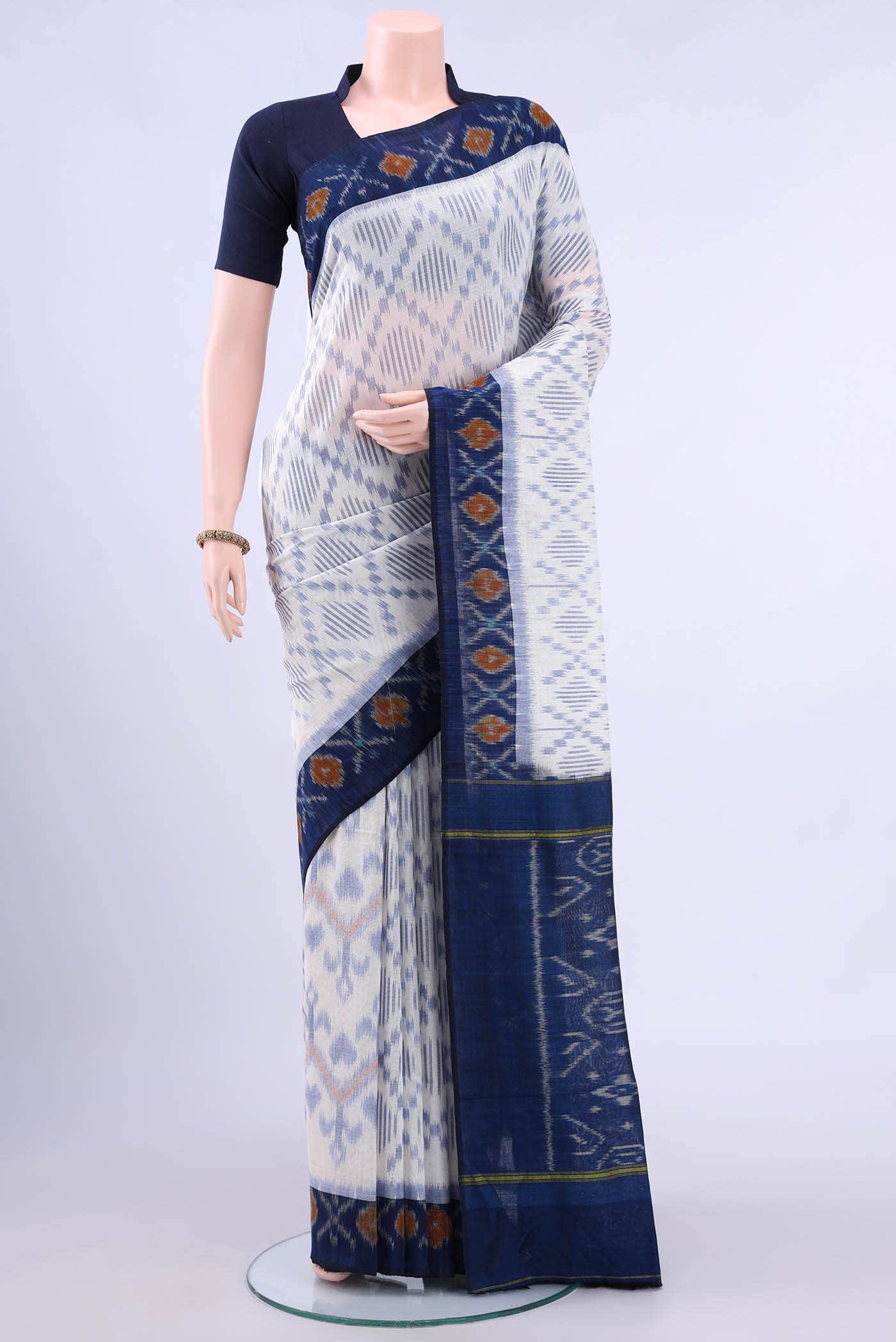White Pochampally Cotton Saree