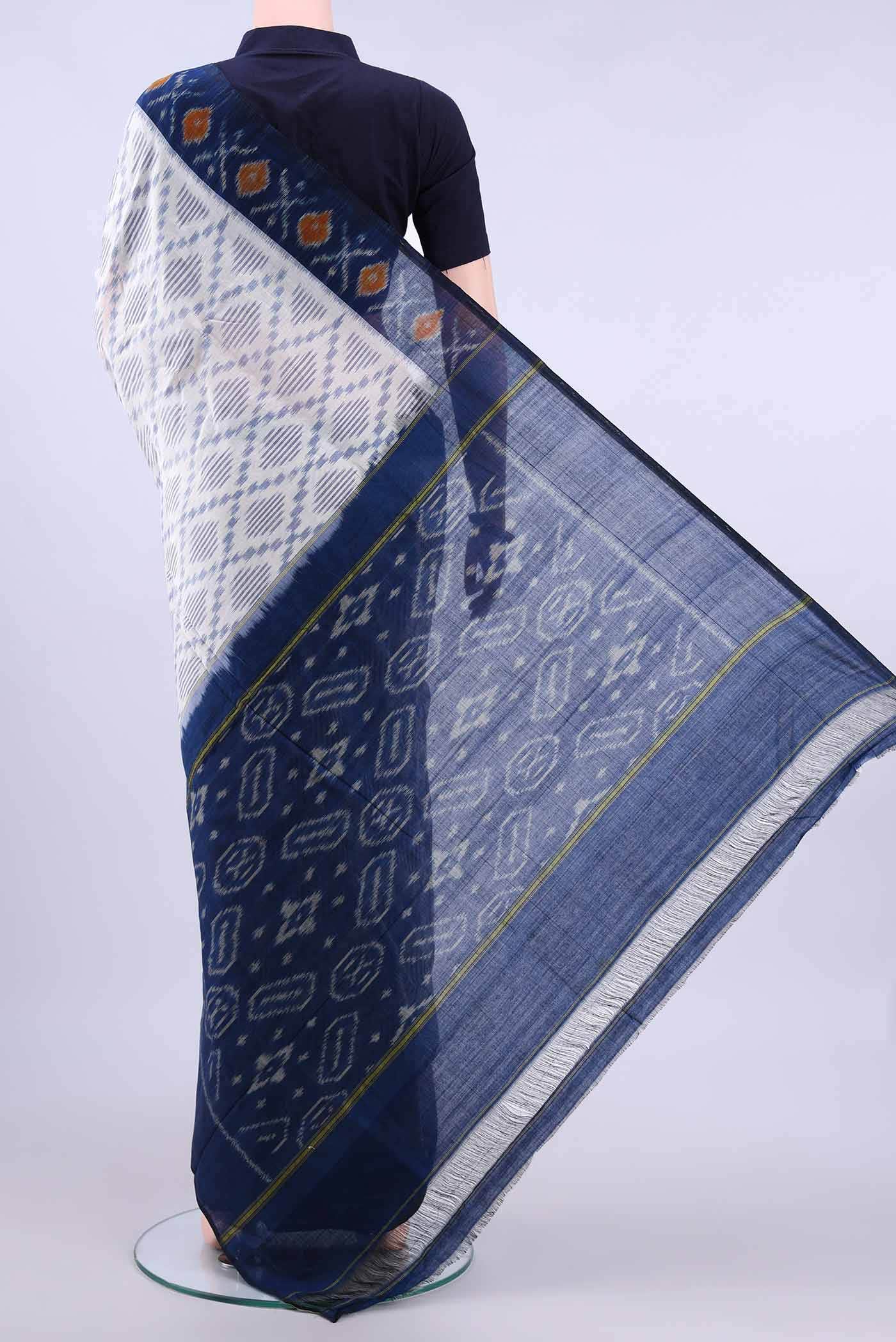 White Pochampally Cotton Saree - Image 2