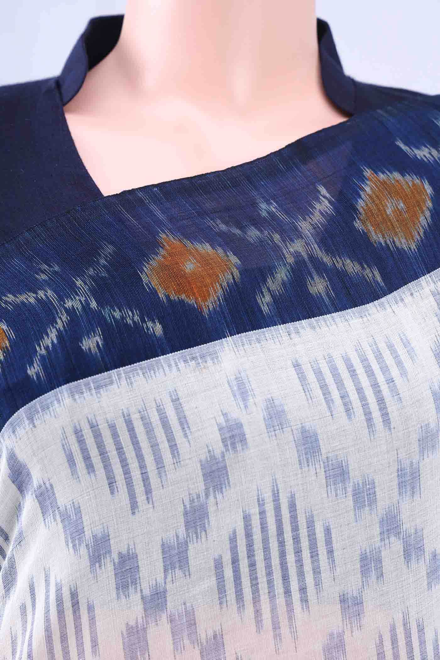 White Pochampally Cotton Saree - Image 3