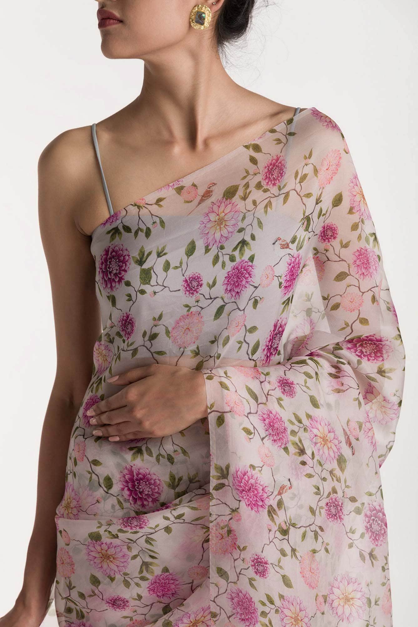 The Story of Dahlia & Sparrows White Pure Organza Silk Saree - Image 2