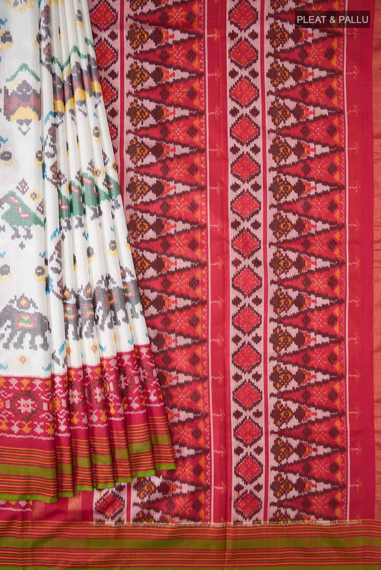 White Rajkot Patola Silk Saree - Image 2