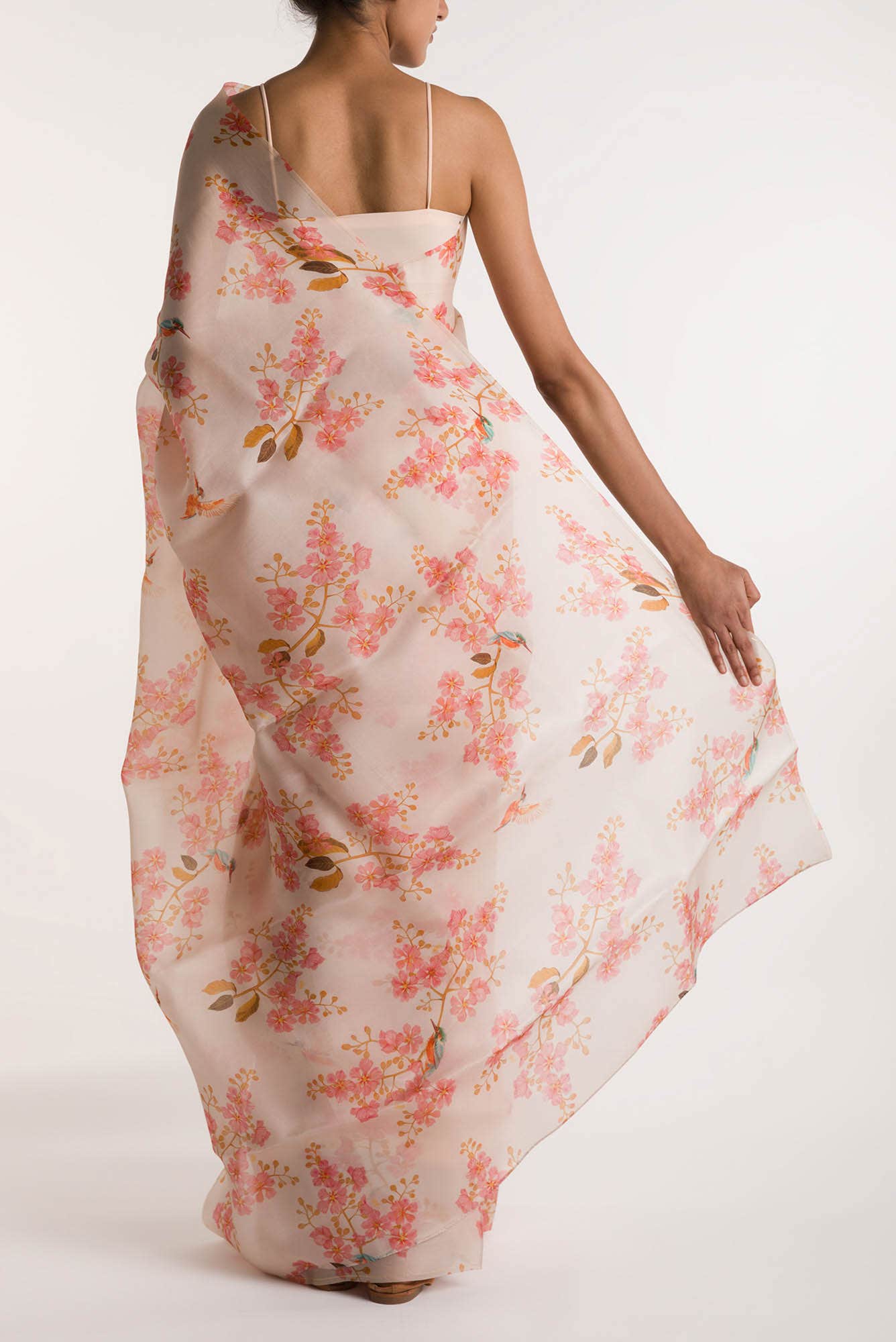 Kingfisher Lovers White Satin Organza Saree - Image 3