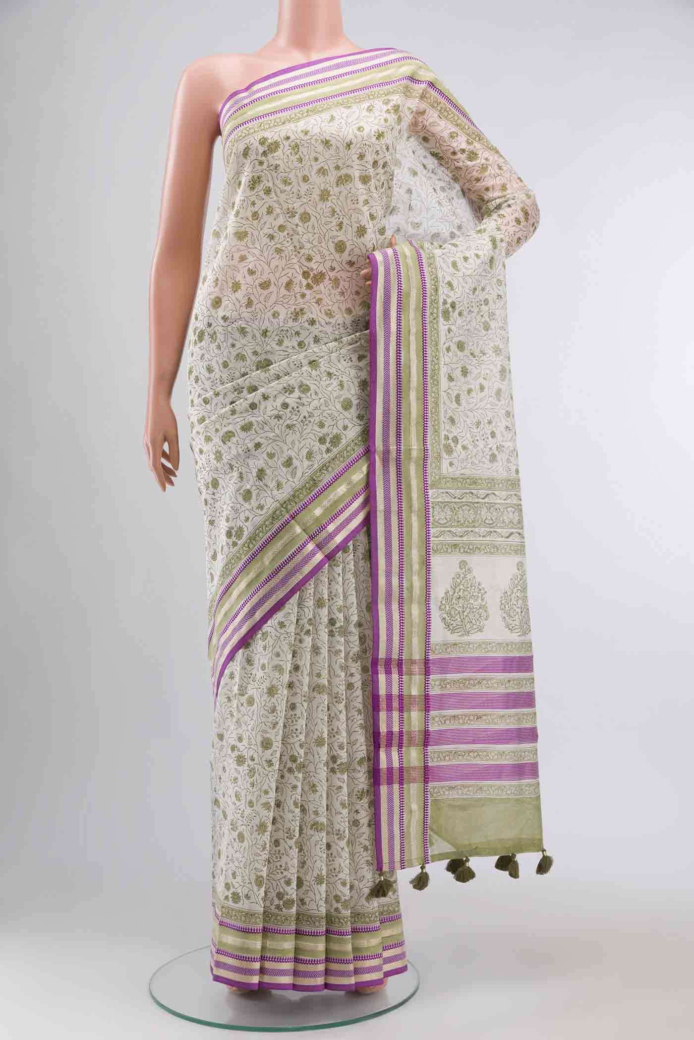 White Silk Cotton Saree