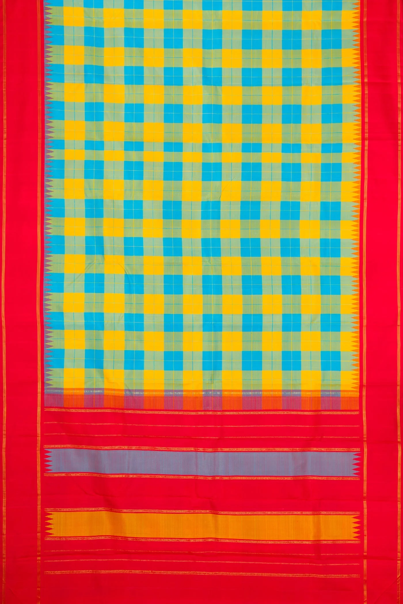 Yellow and Sky Blue Color Kanchipuram Silk Saree - Image 6