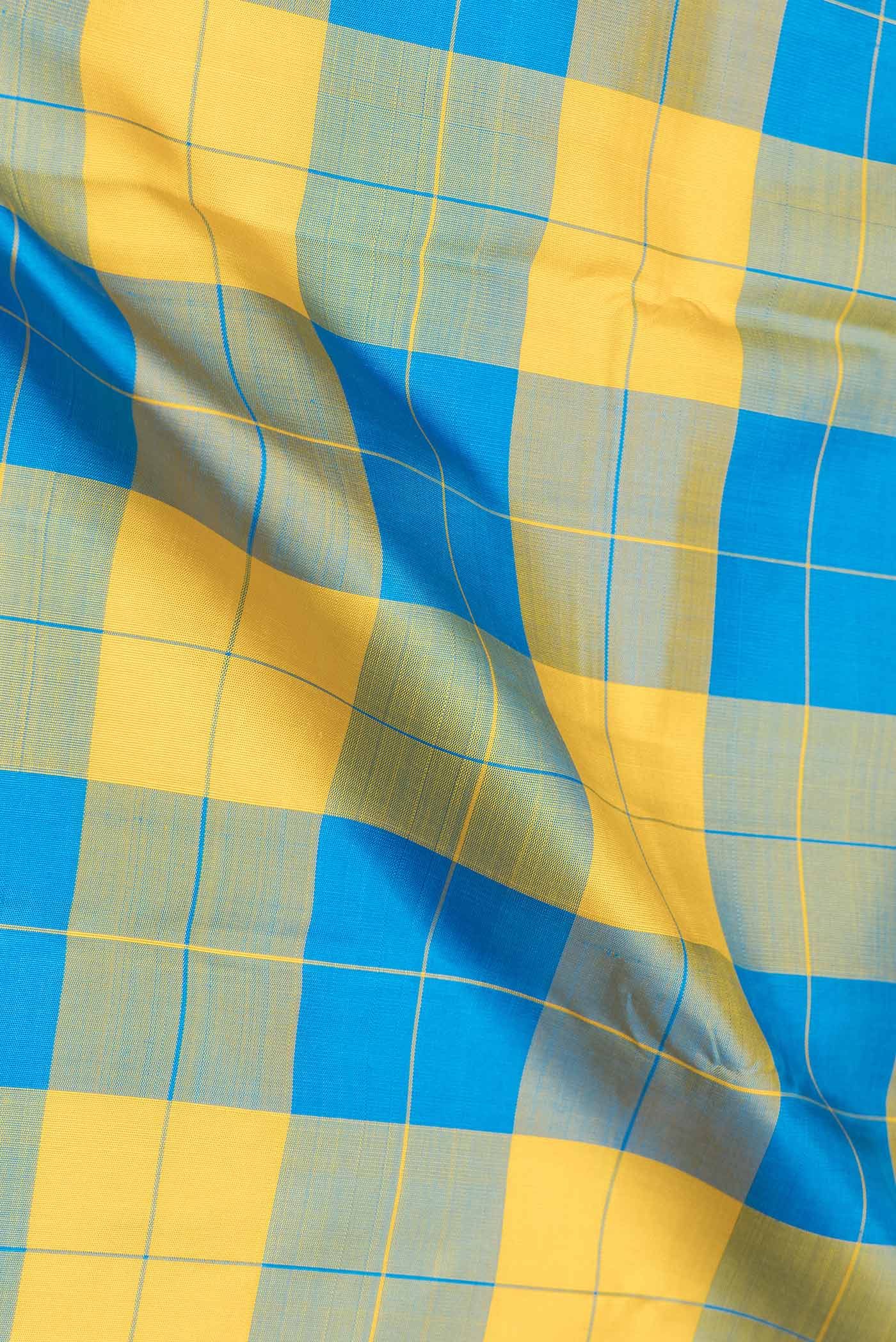 Yellow and Sky Blue Color Kanjivaram Saree - Image 2