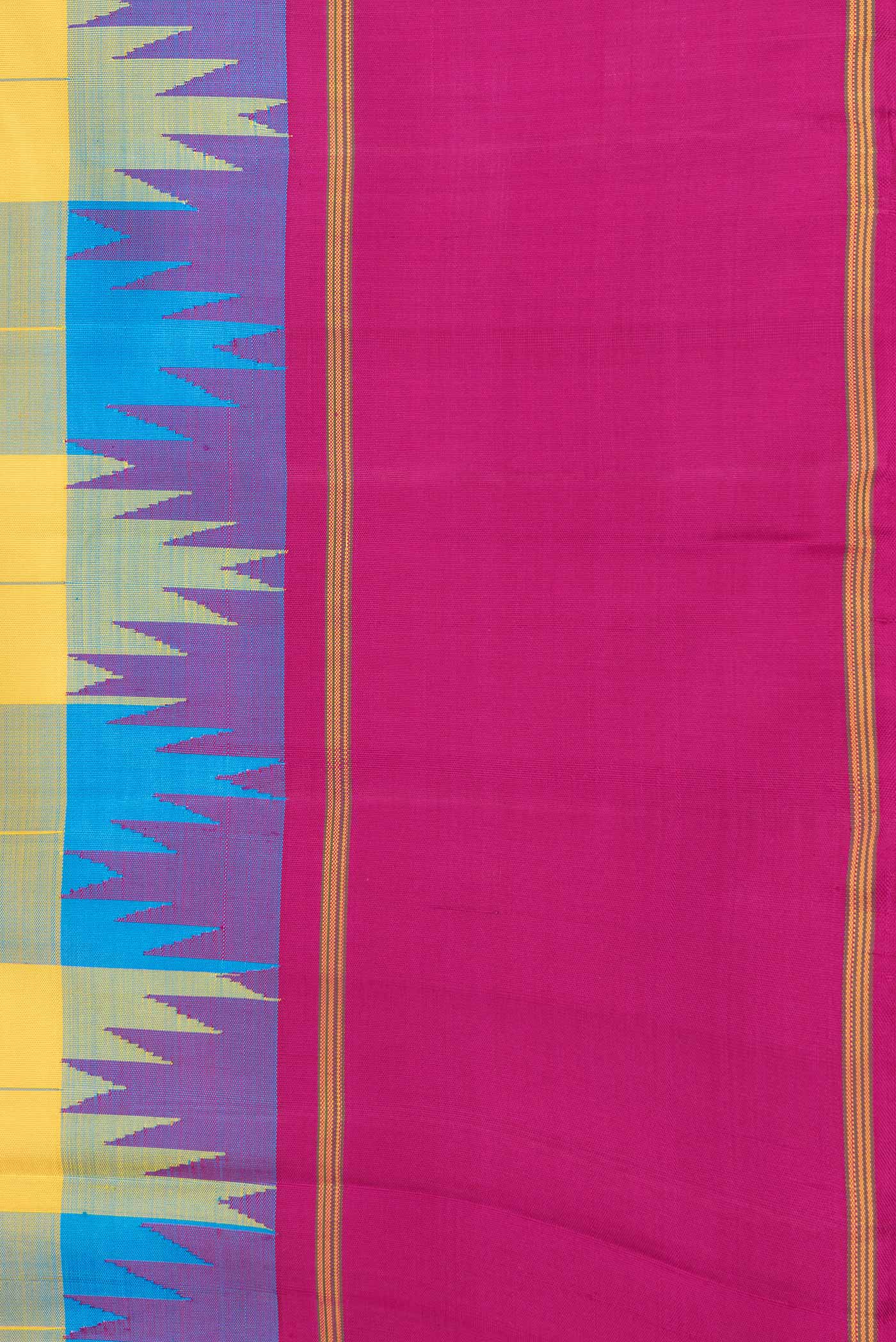 Yellow and Sky Blue Color Kanjivaram Saree - Image 3