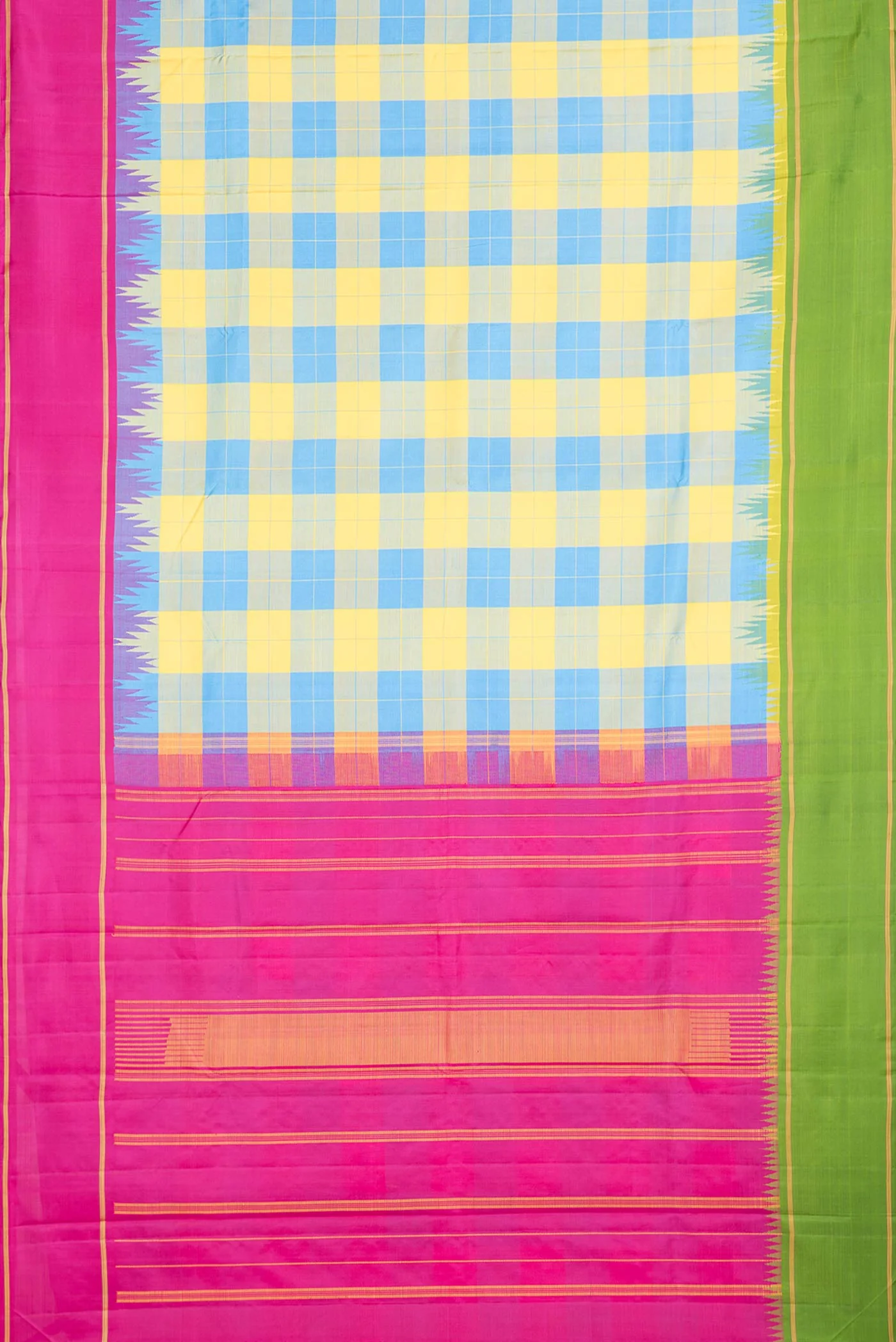 Yellow and Sky Blue Color Kanjivaram Saree - Image 6