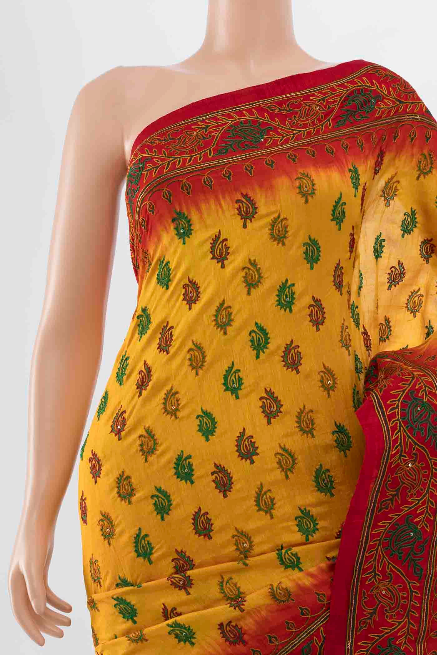 Yellow Blended Raw Silk Saree - Image 2