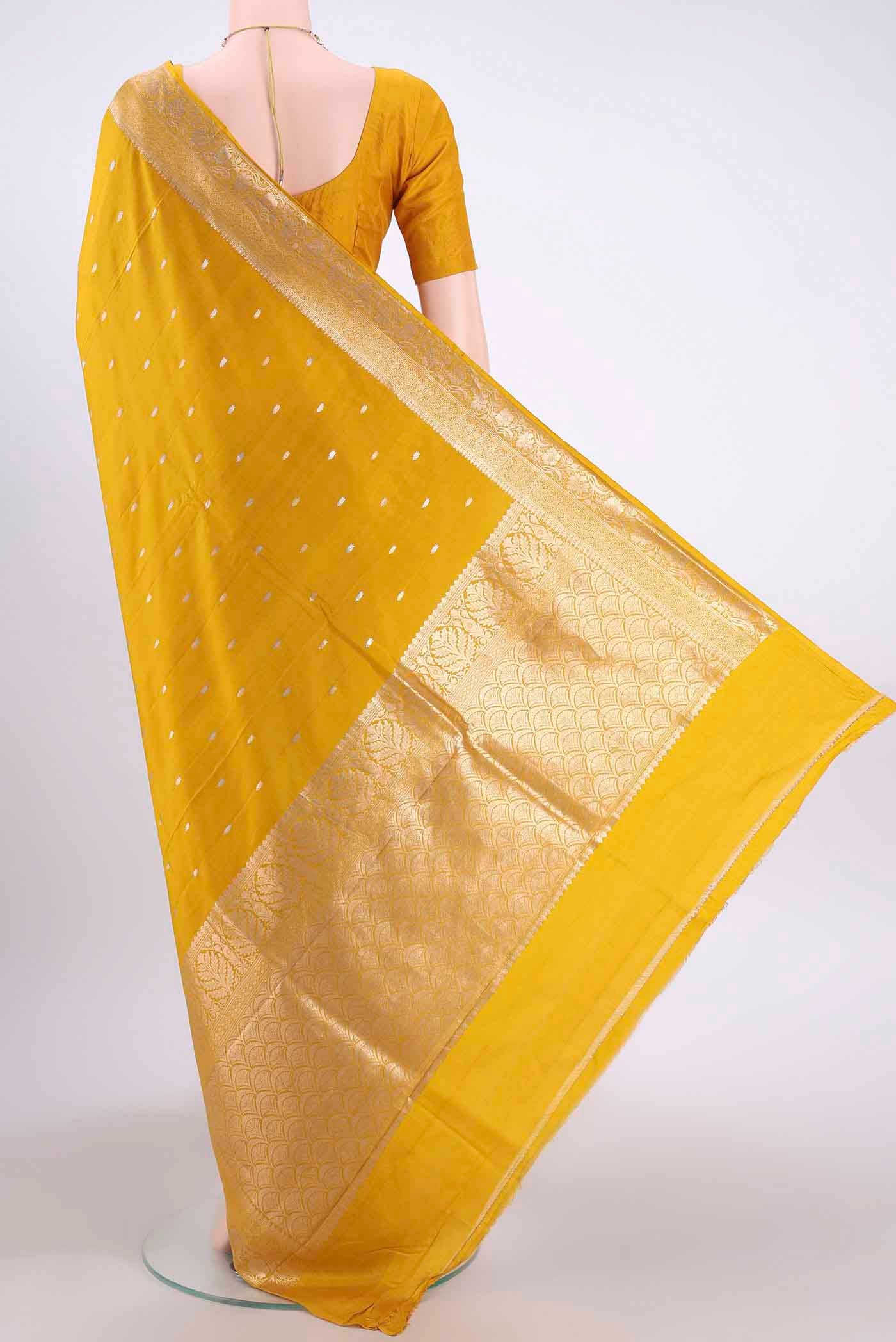 Yellow Banarasi Katan Silk Saree - Image 3