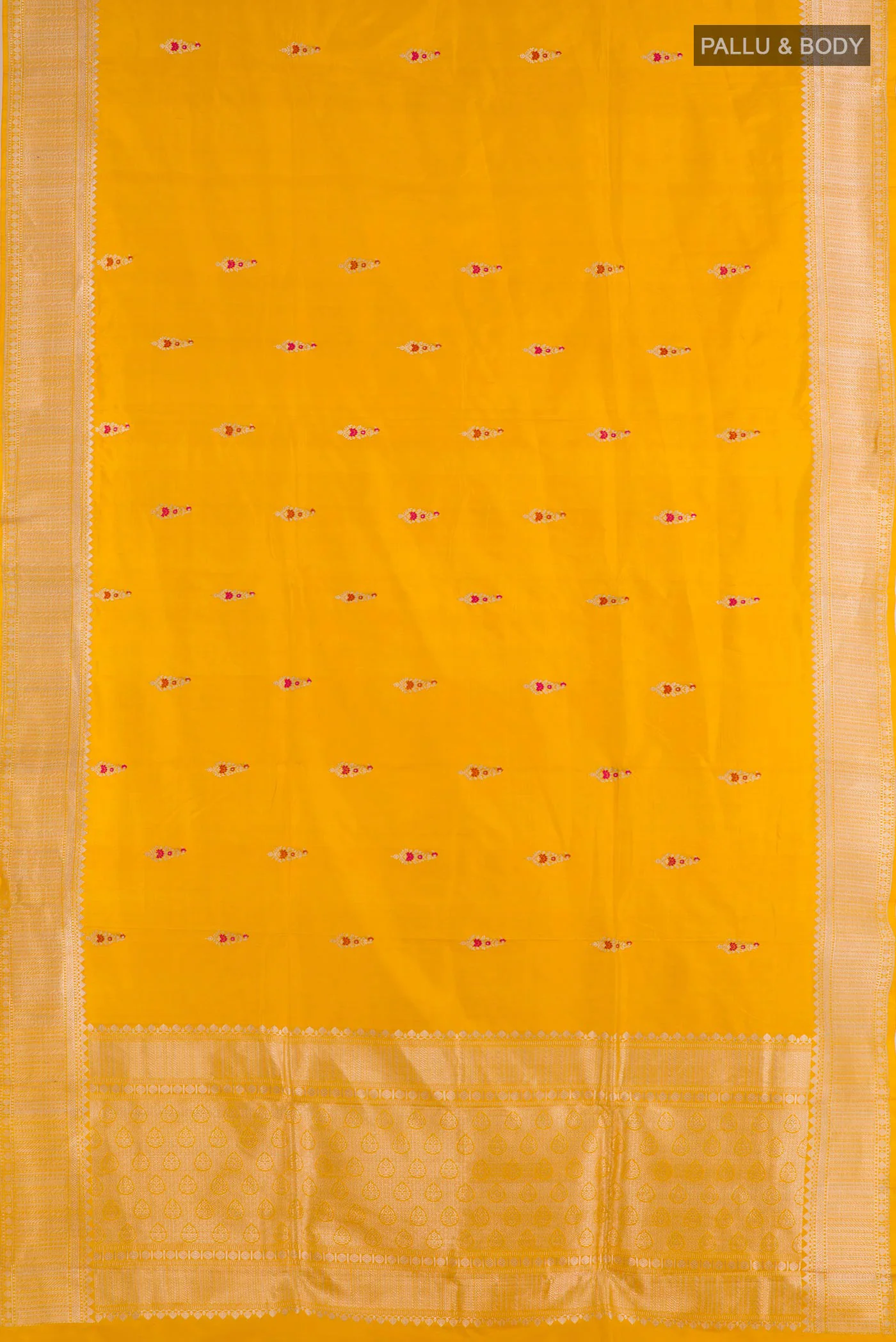 Yellow Banarasi Katan Silk Saree - Image 3