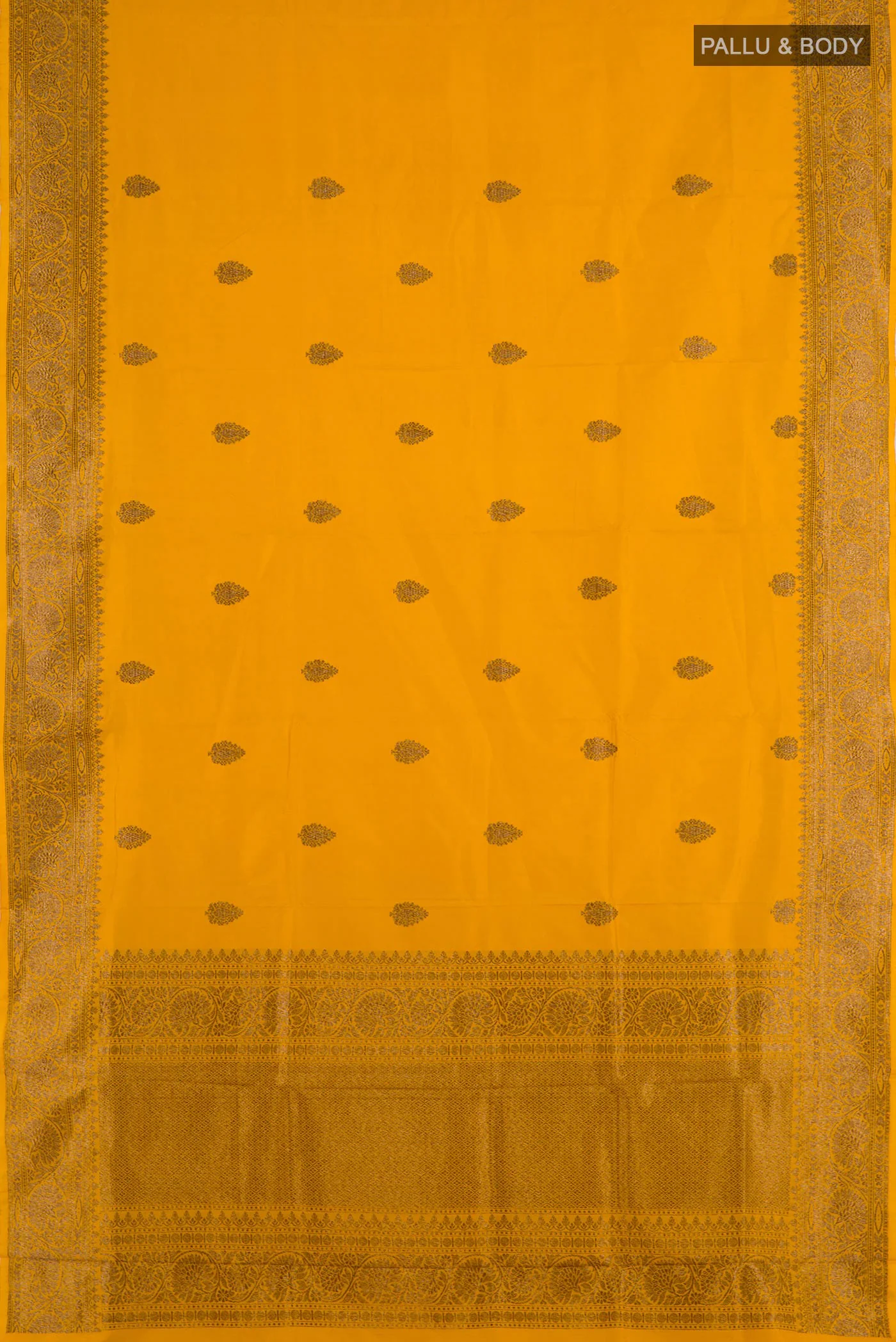Yellow Banarasi Katan Silk Saree - Image 3
