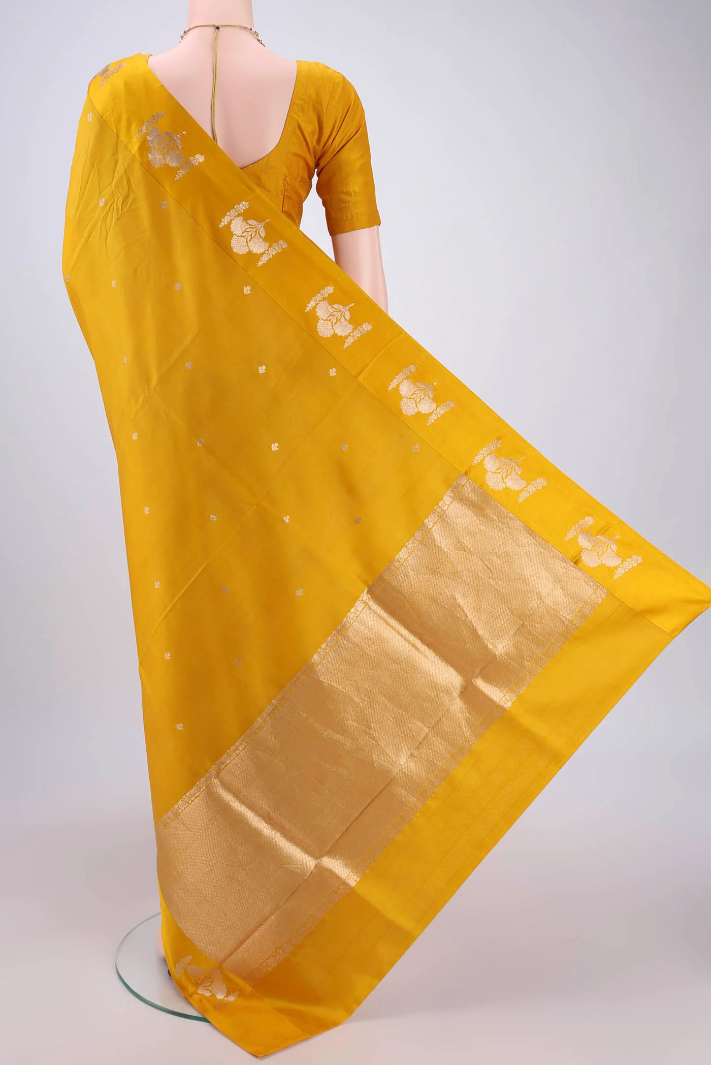 Yellow Banarasi Katan Silk Saree - Image 3