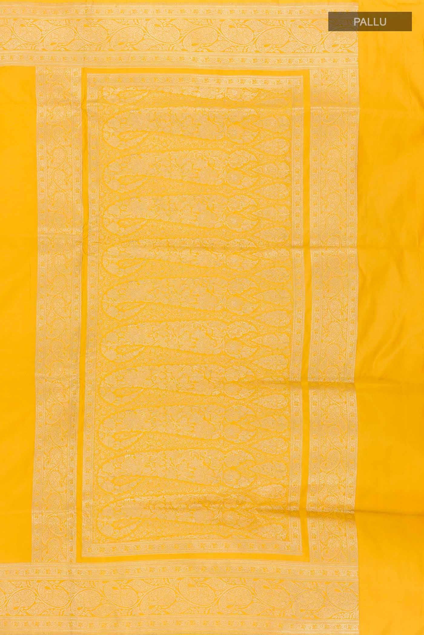 Yellow Banarasi Katan Silk Saree - Image 5