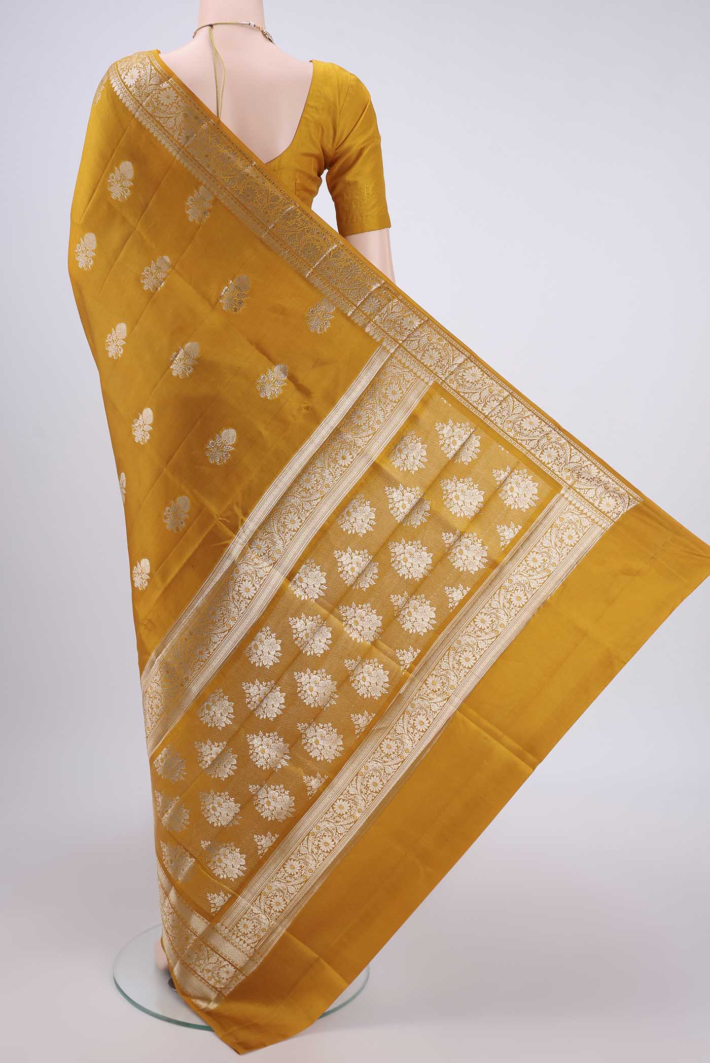 Yellow Banarasi Raw Silk Saree - Image 3