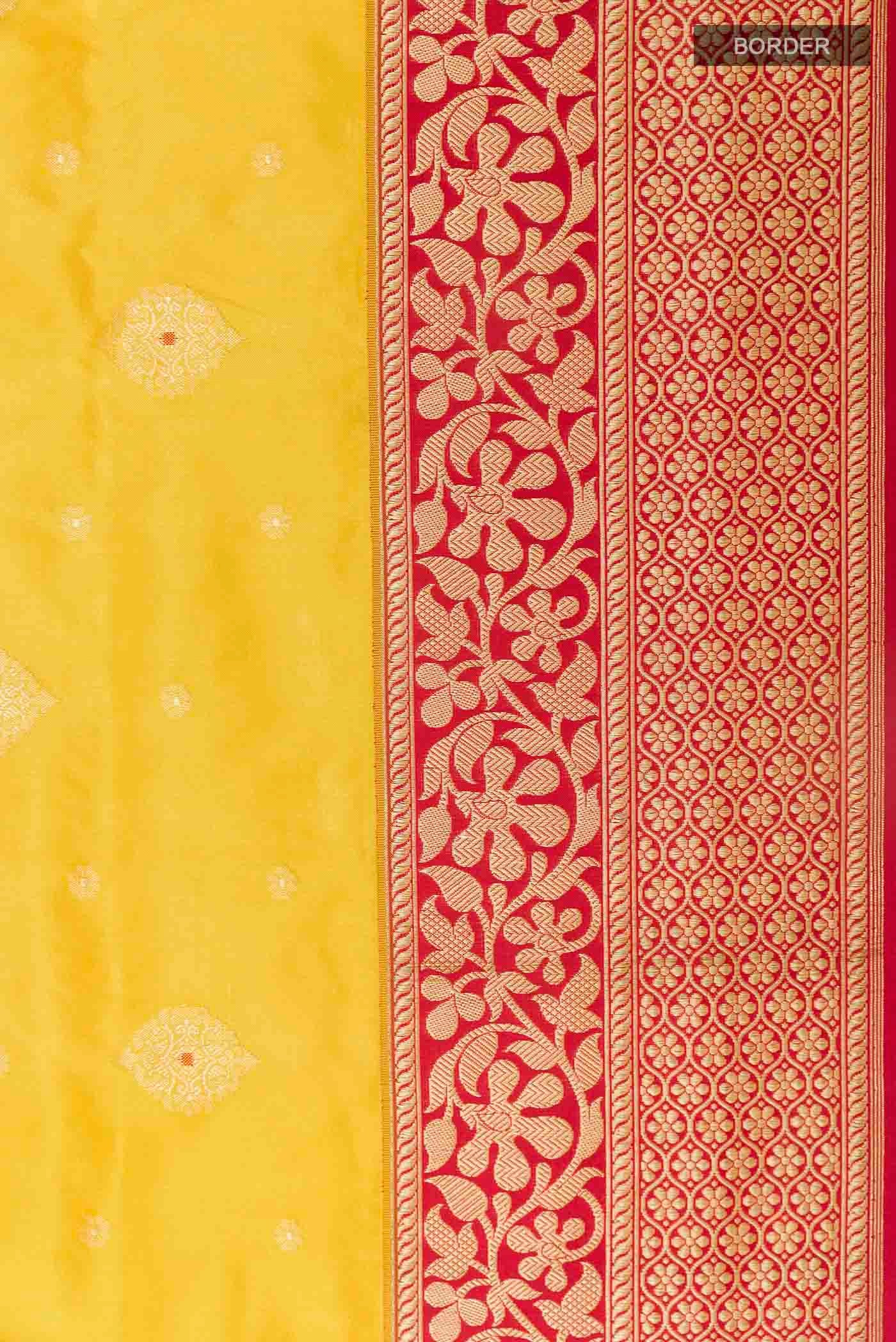 Yellow Banarasi Silk Saree - Image 3