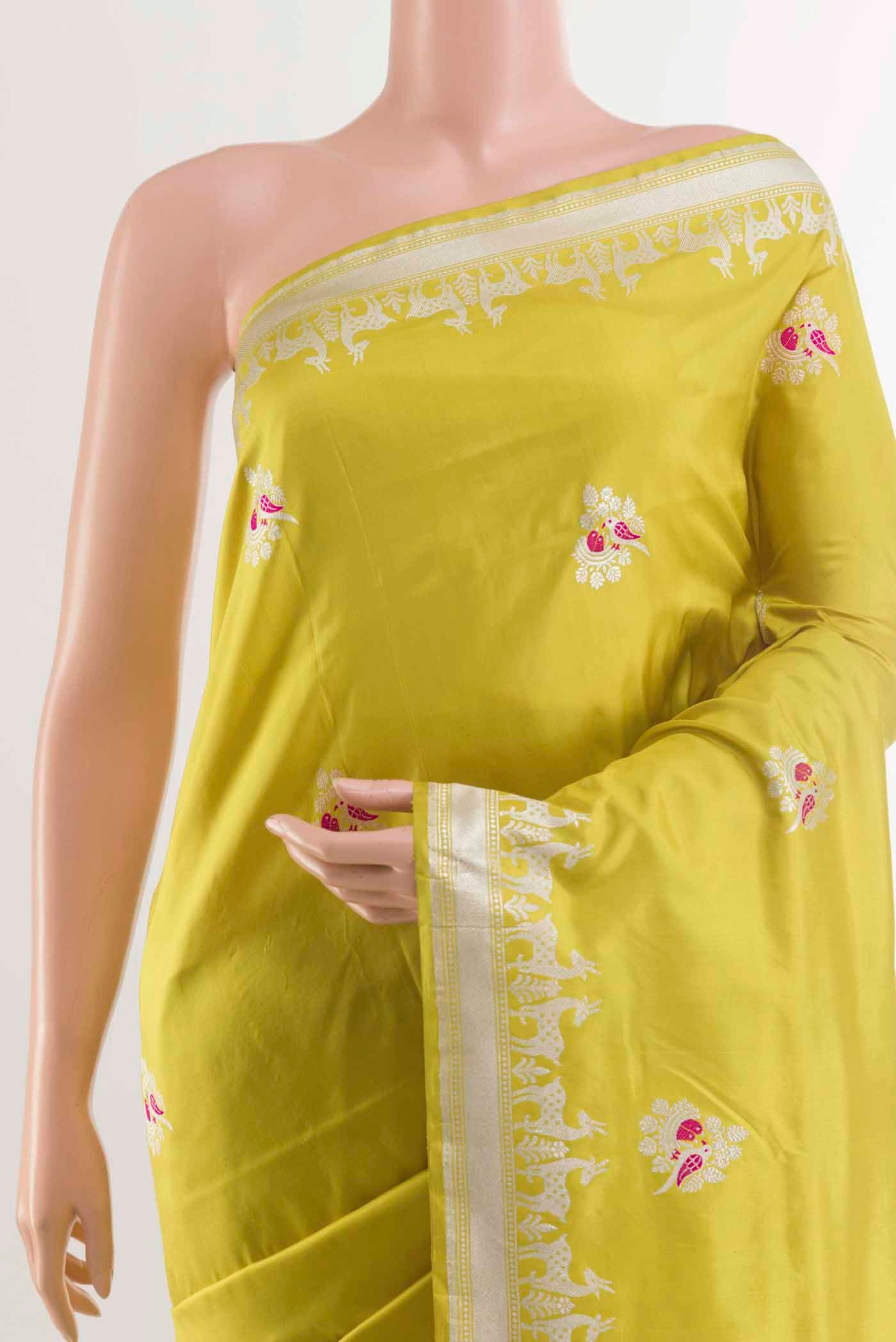 Yellow Banarasi Silk Saree - Image 2