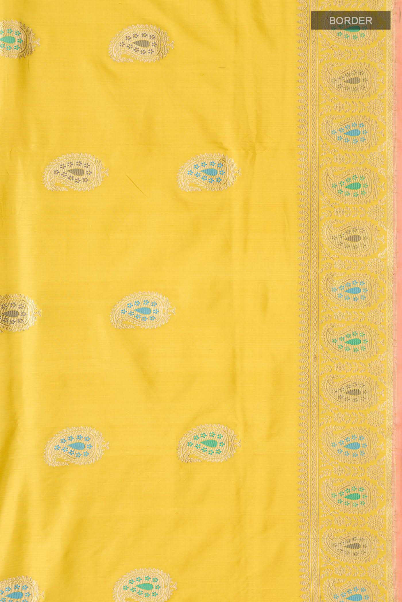 Yellow Banarasi Silk Saree - Image 3