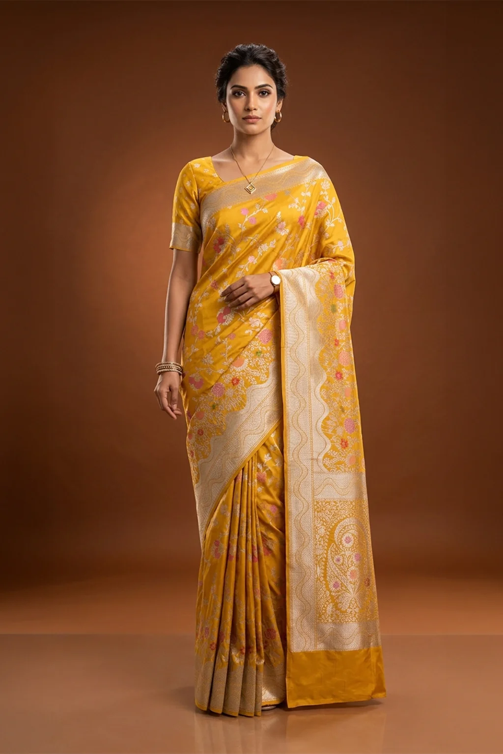 Mustard Banarasi Silk Saree