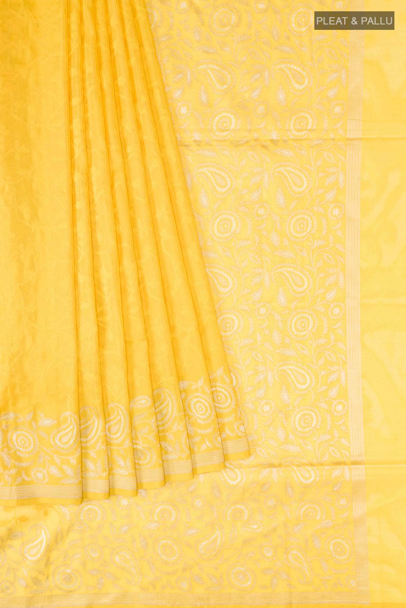 Yellow Banarasi Silk Saree - Image 2