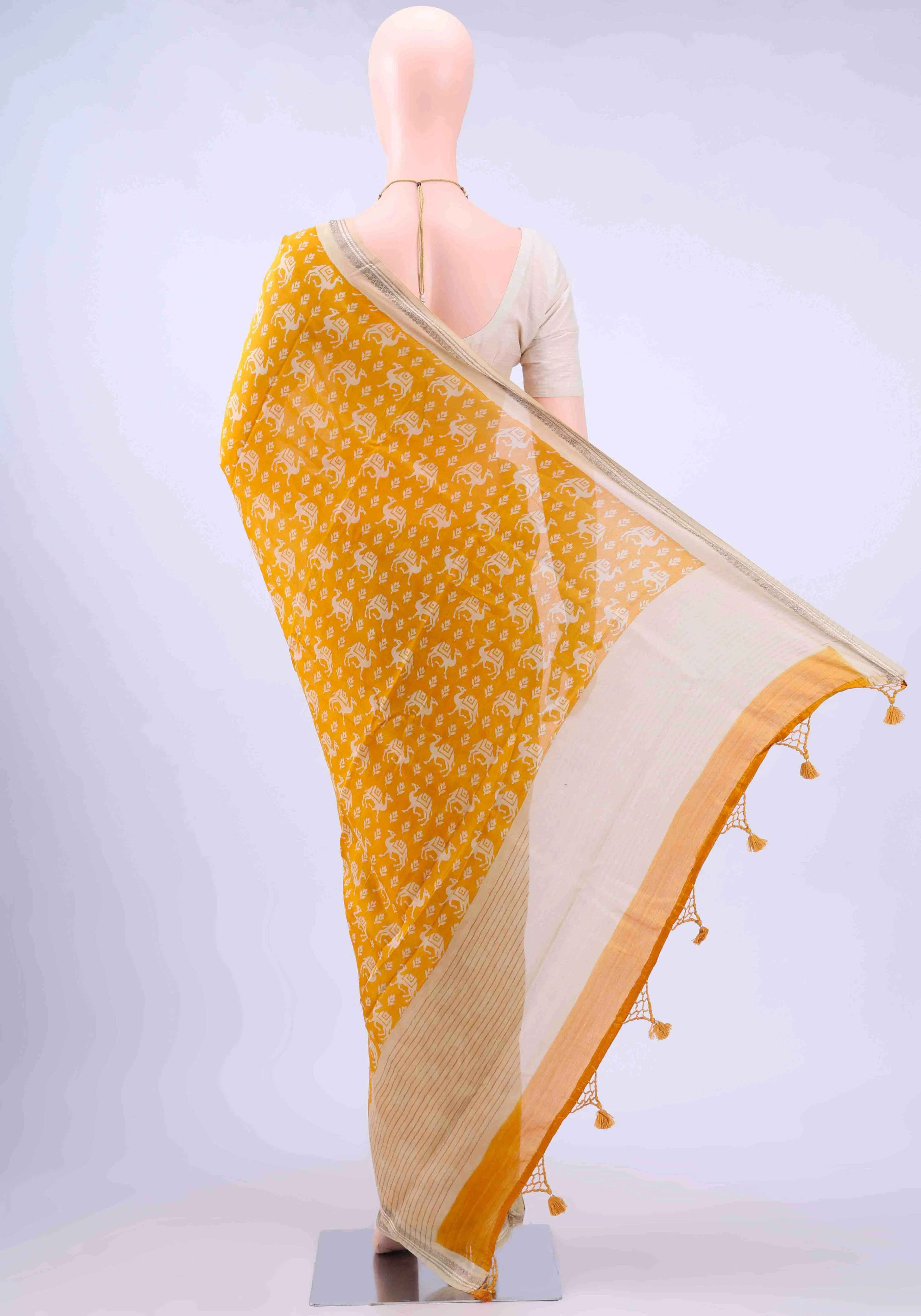 Yellow Bengal Cotton - Tangail Saree - Image 2