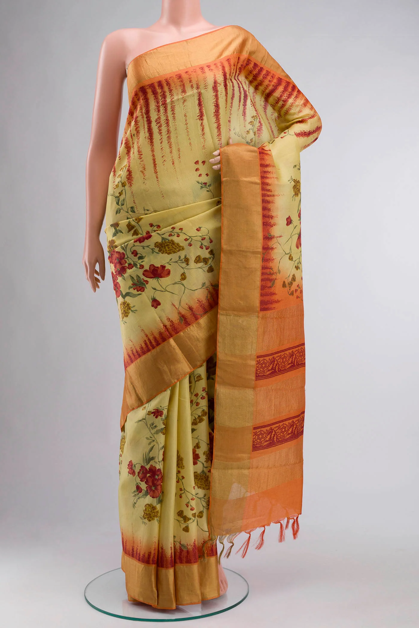 Yellow Bhagalpuri Tussar Silk Saree