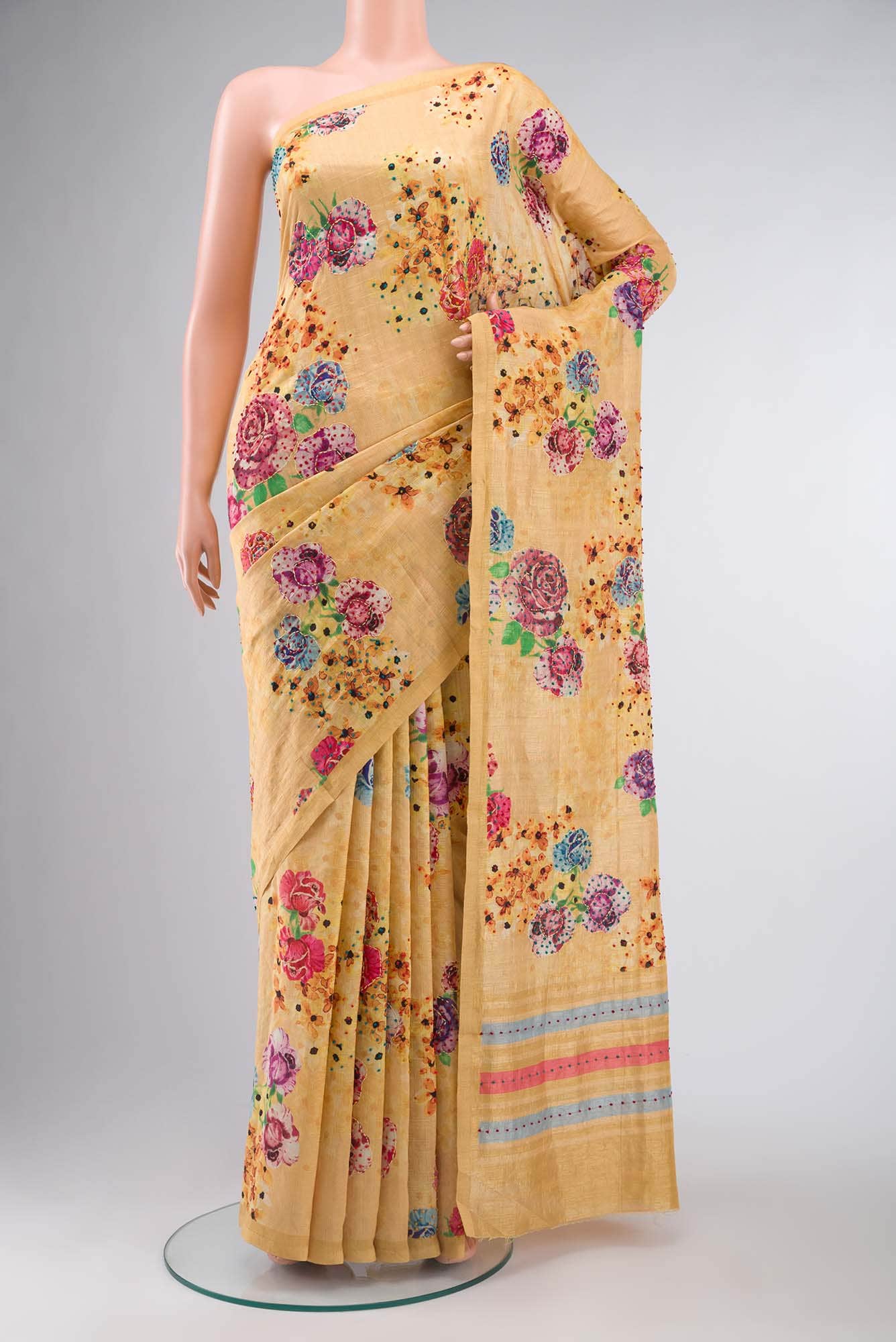 Yellow Bhagalpuri Tussar Silk Saree