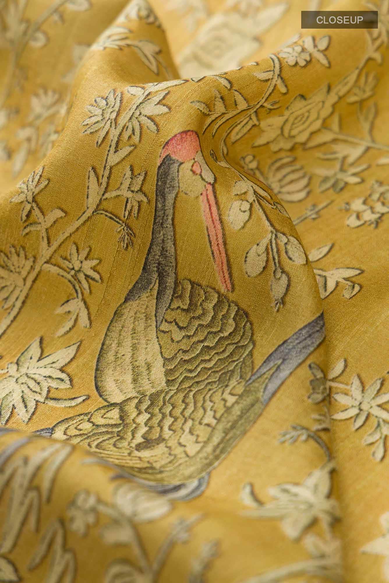 Mustard Bhagalpuri Tussar Silk Saree - Image 2