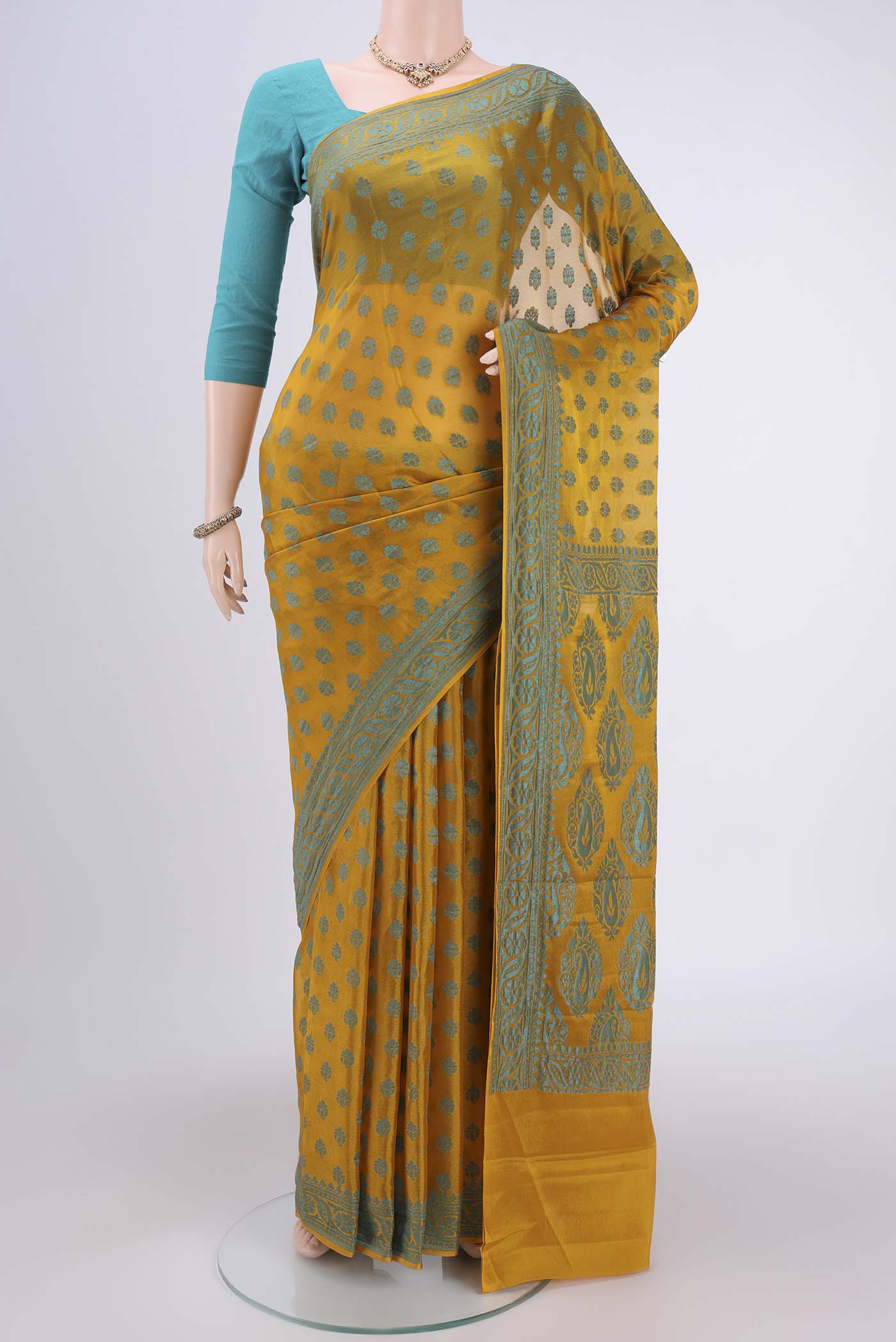 Yellow Blended Banarasi Georgette Saree