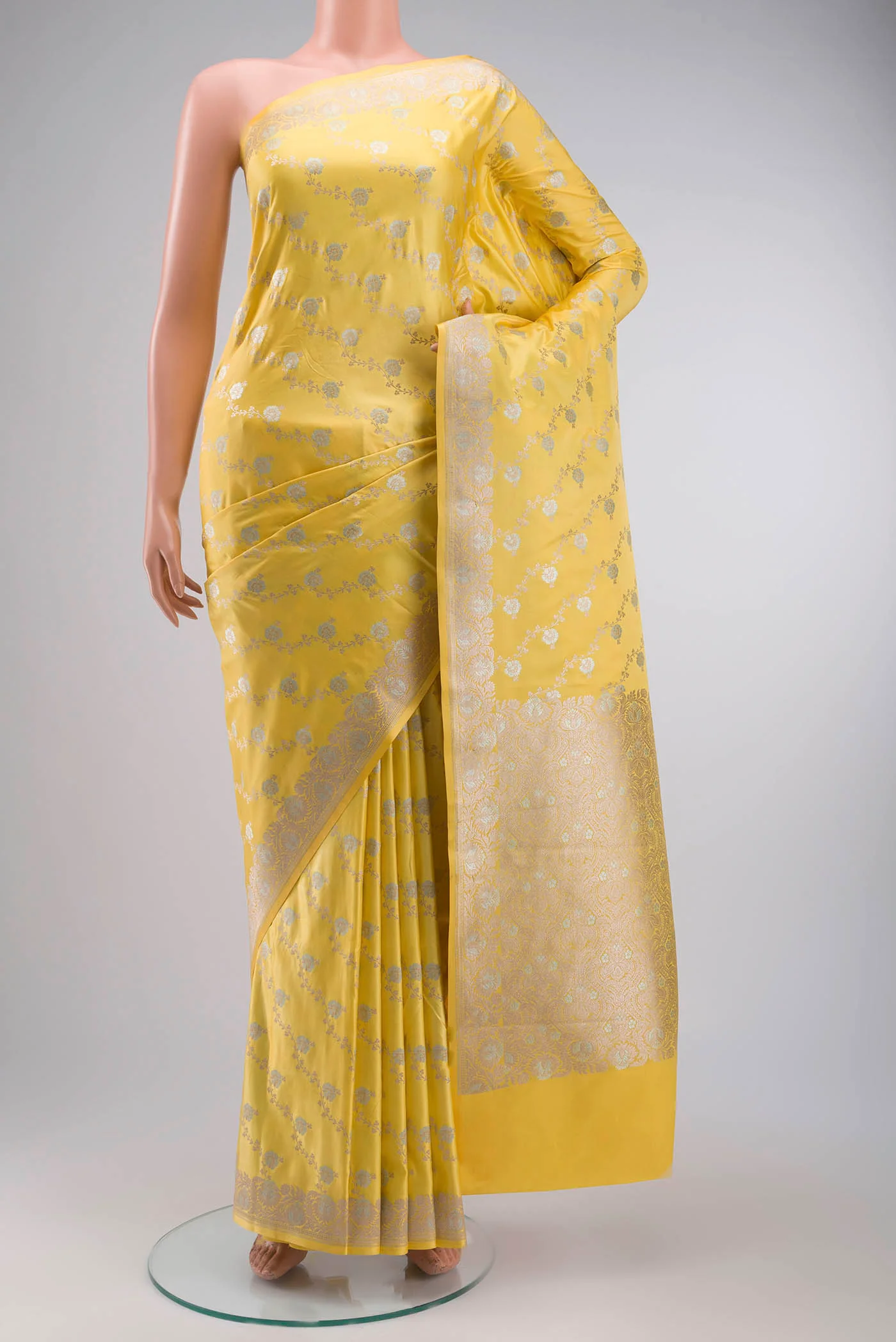 Yellow Blended Banarasi Silk Saree