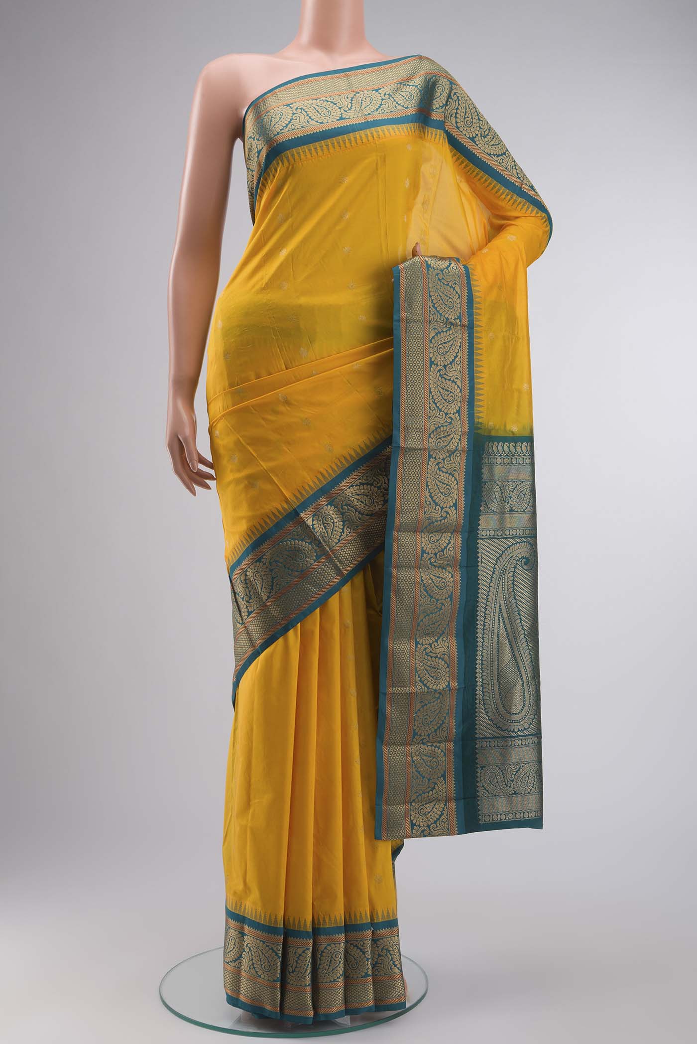 Yellow Blended Bangalore Silk Saree