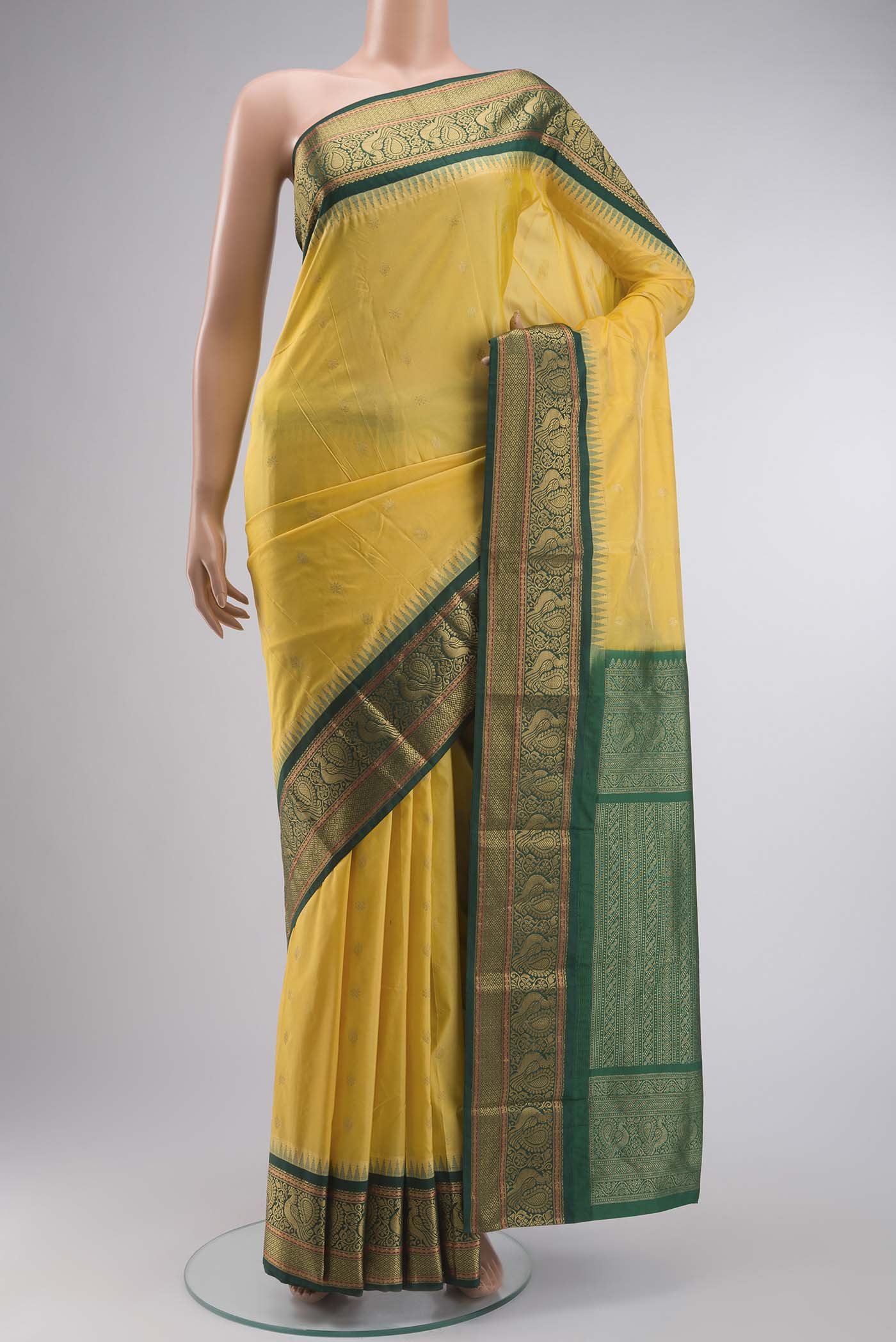 Yellow Blended Bangalore Silk Saree