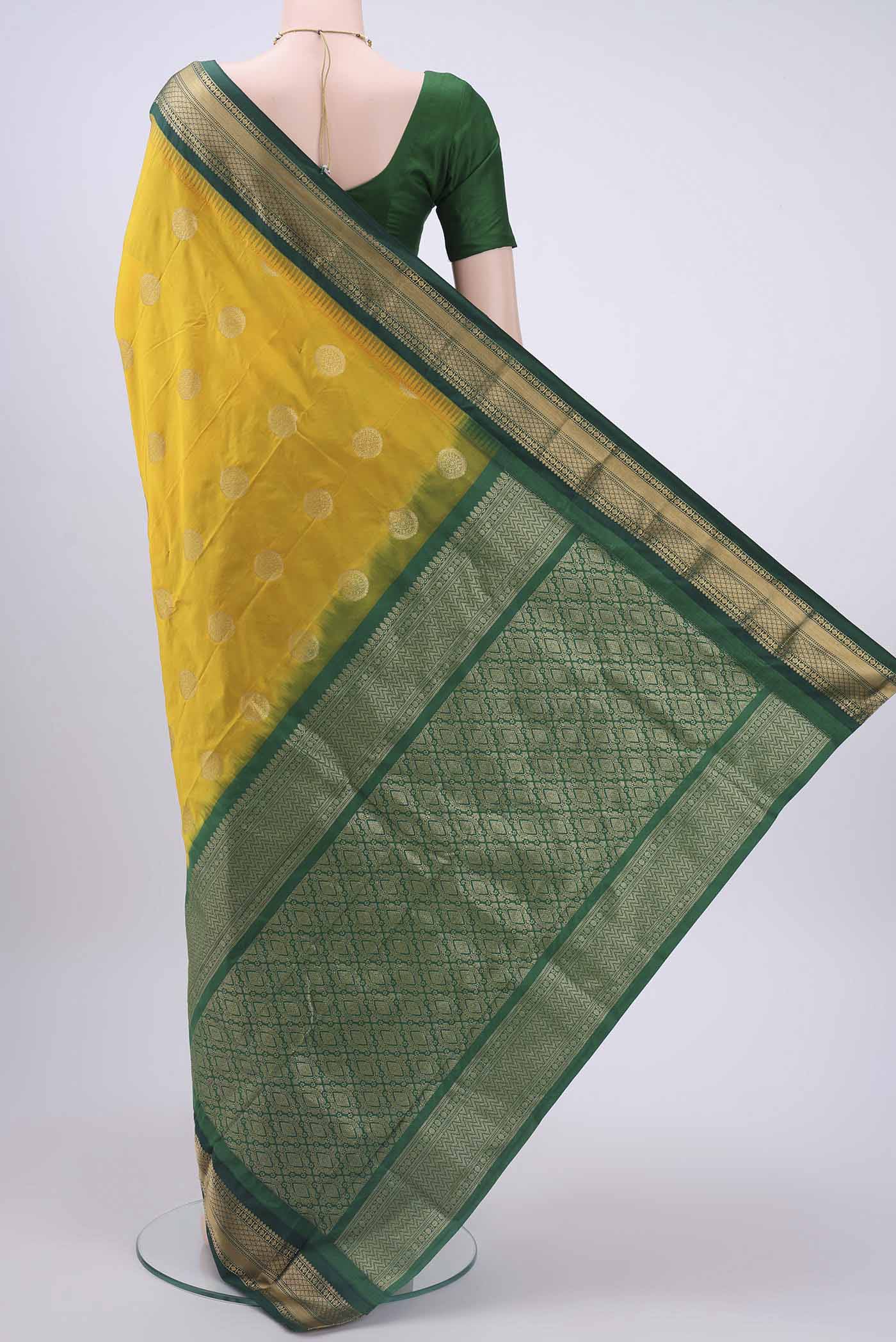 Yellow Blended Bangalore Silk Saree - Image 3
