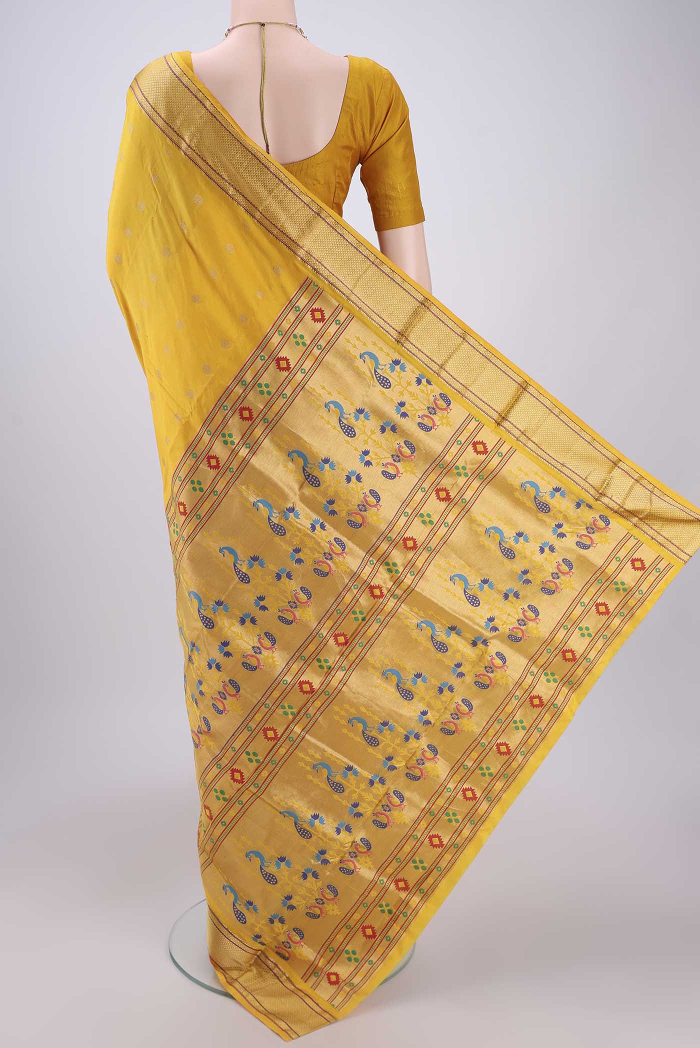 Yellow Blended Paithani Silk Saree - Image 3