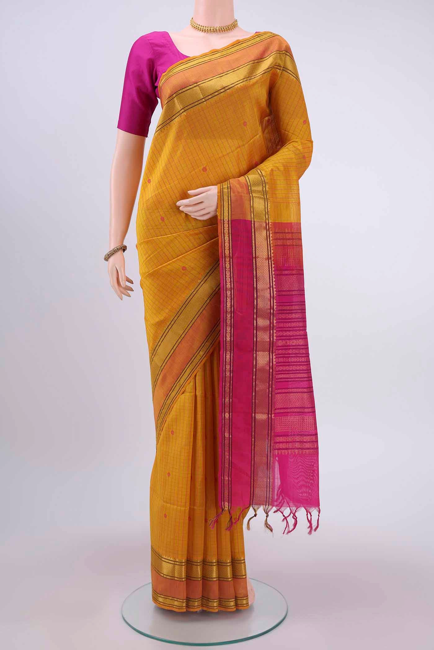 Yellow Blended Coimbatore Silk Cotton Saree