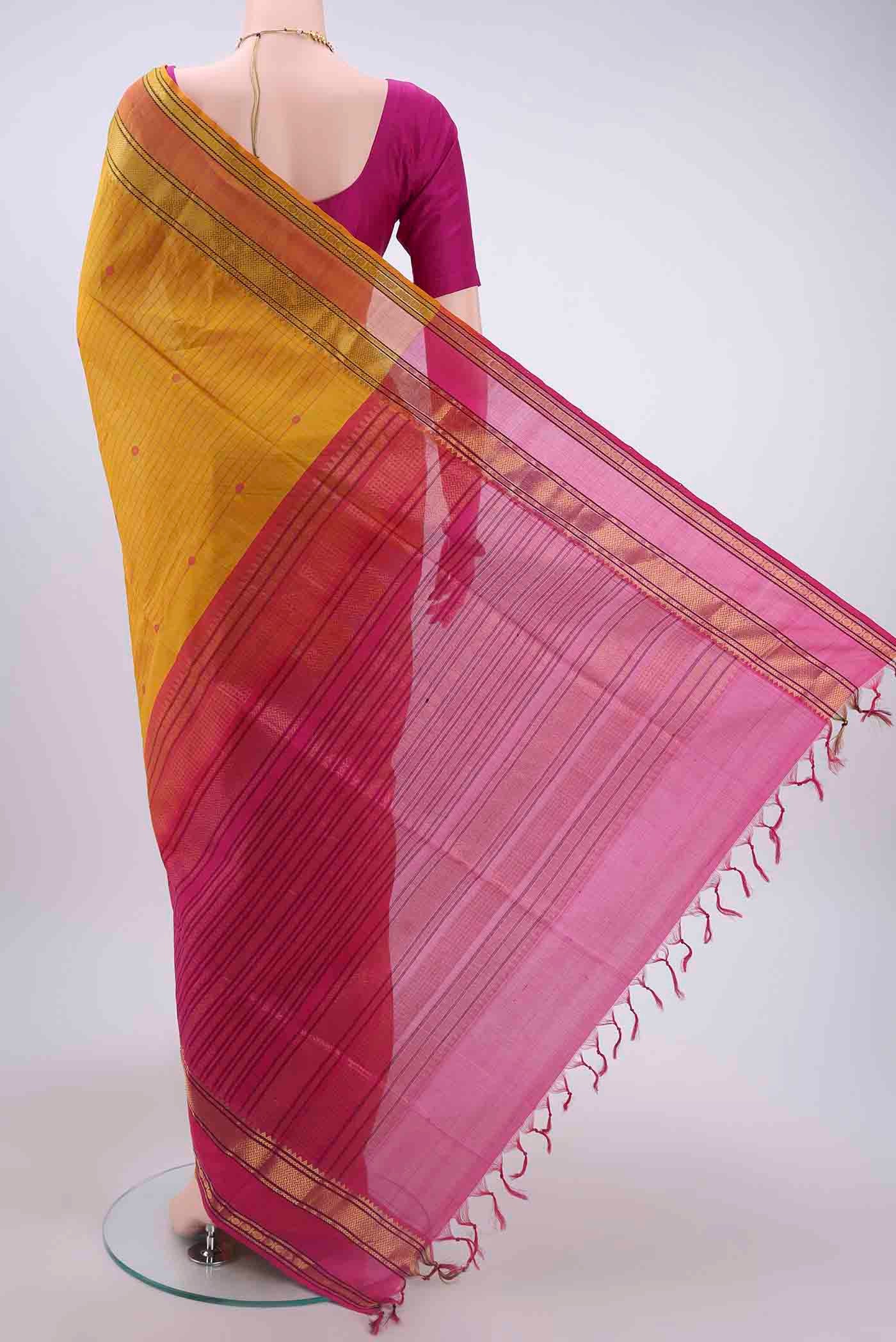 Yellow Blended Coimbatore Silk Cotton Saree - Image 3