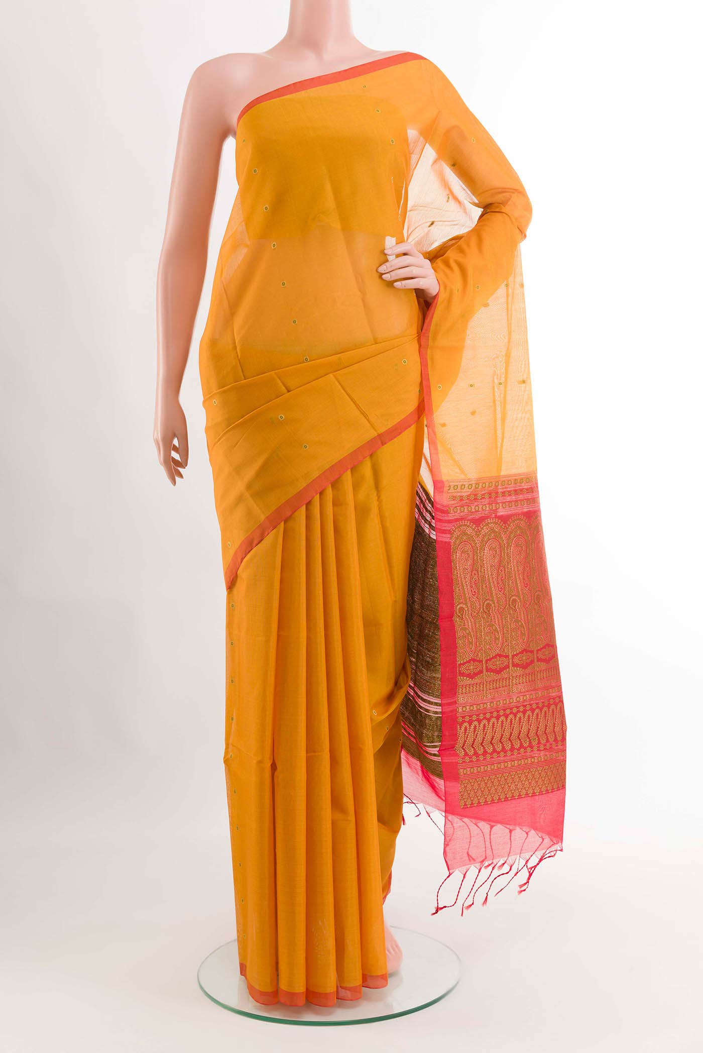 Yellow Blended Kora Cotton Saree